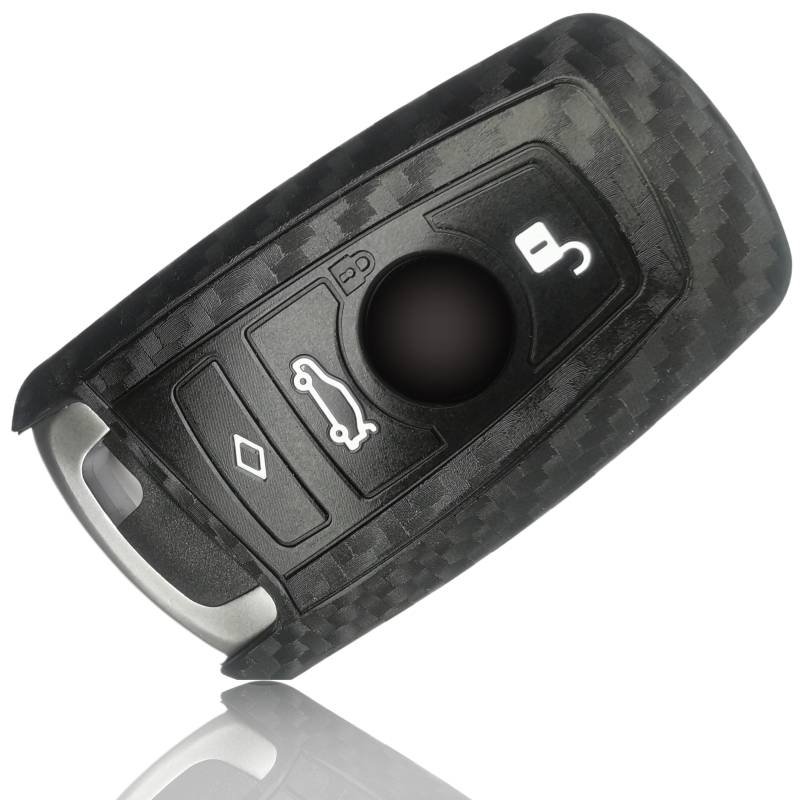 FOAMO Autoschlüssel Hülle kompatibel mit BMW 3-4-Tasten (nur Keyless-Go) - Silikon Schutzhülle Cover Schlüssel-Hülle in Carbon Schwarz von FOAMO