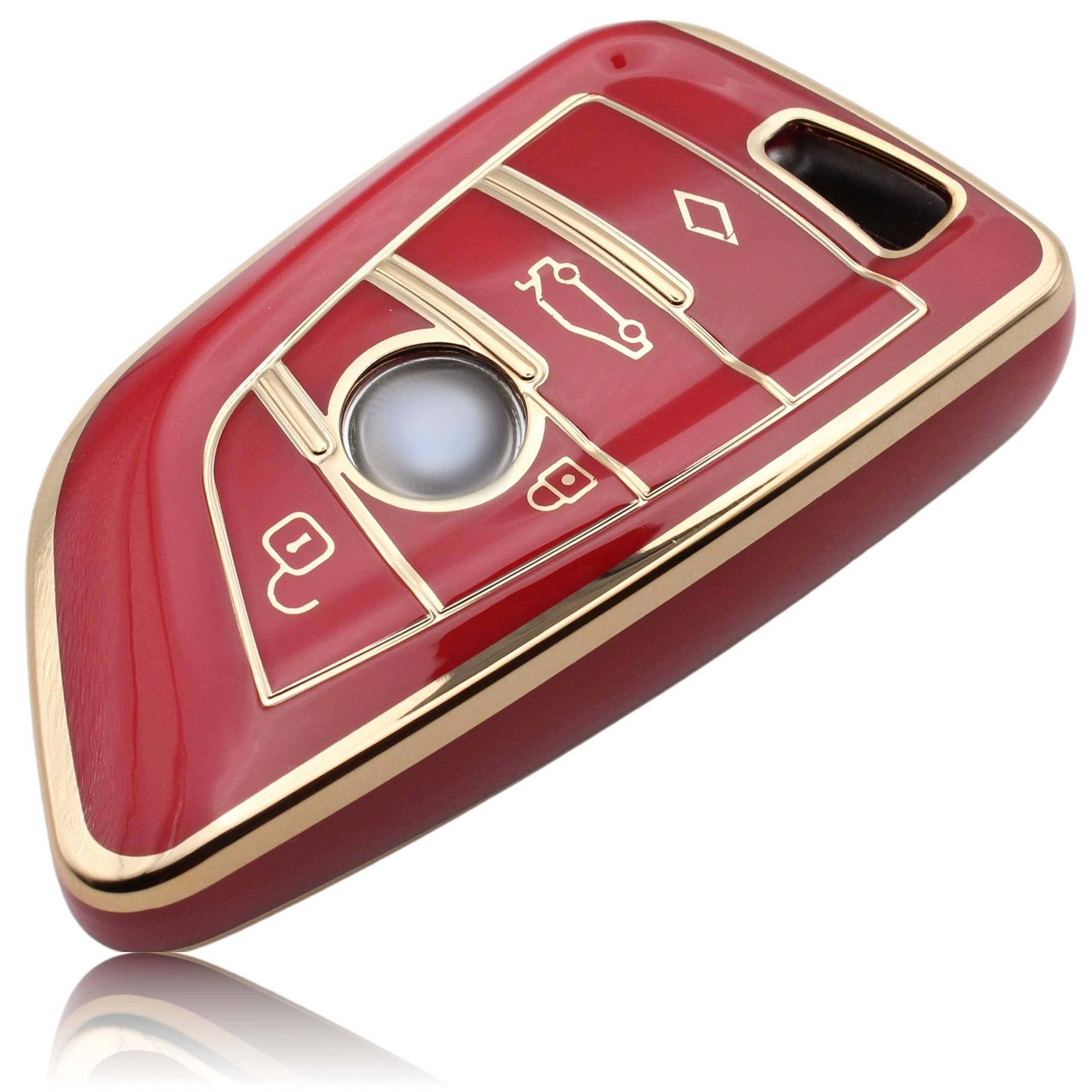 FOAMO Autoschlüssel Hülle kompatibel mit BMW 3-4-Tasten (nur Keyless-Go) - Silikon Schutzhülle Cover Schlüssel-Hülle in Rot von FOAMO