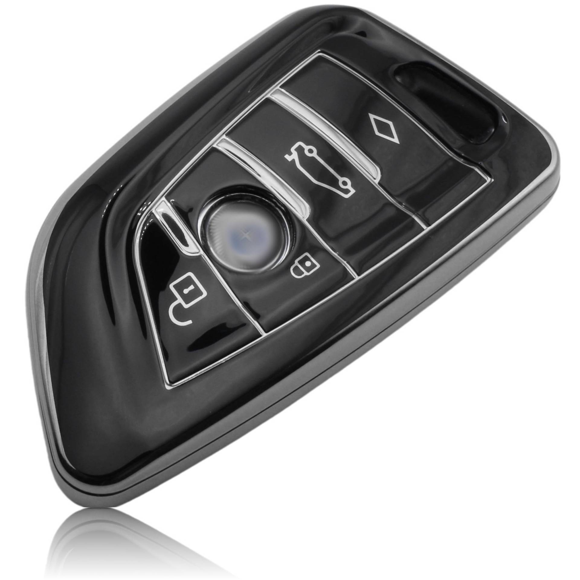 FOAMO Autoschlüssel Hülle kompatibel mit BMW 3-4-Tasten (nur Keyless-Go) - Silikon Schutzhülle Cover Schlüssel-Hülle in Schwarz-Silber von FOAMO