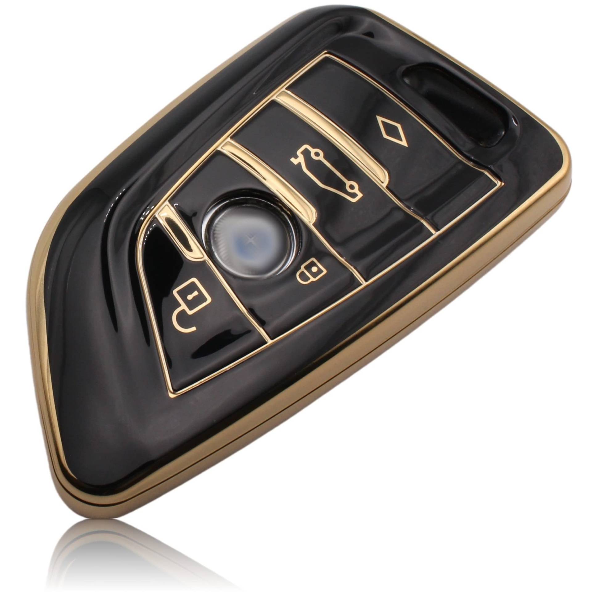 FOAMO Autoschlüssel Hülle kompatibel mit BMW 3-4-Tasten (nur Keyless-Go) - TPU Schutzhülle Cover Schlüssel-Hülle in Schwarz-Gold von FOAMO