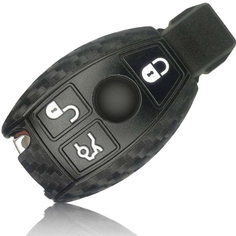 FOAMO Autoschlüssel Hülle kompatibel mit Mercedes Benz 3-Tasten - Silikon Schutzhülle Cover Schlüssel-Hülle in Carbon Schwarz von FOAMO