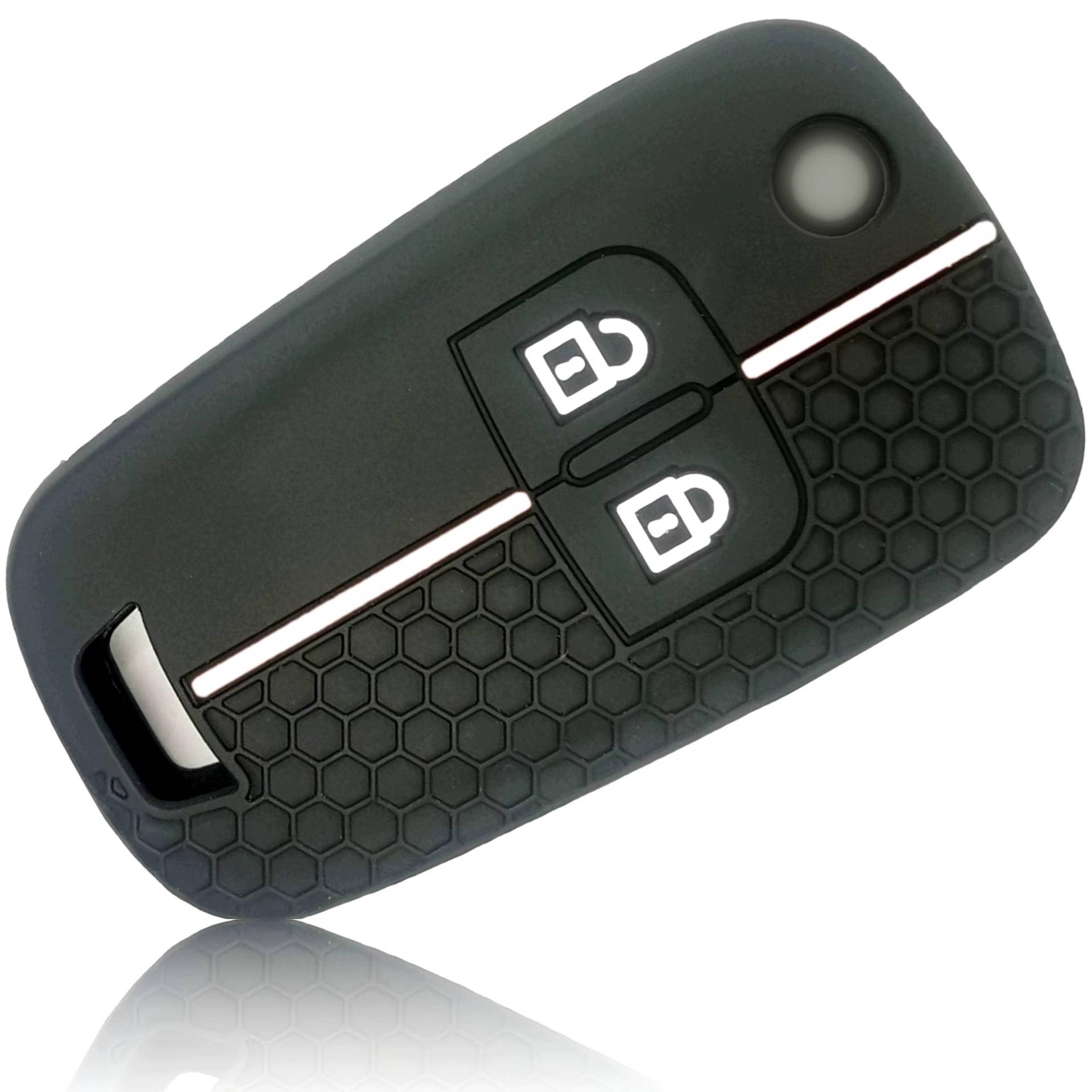 FOAMO Autoschlüssel Hülle kompatibel mit Opel Chevrolet 2-Tasten - Silikon Schutzhülle Cover Schlüssel-Hülle in Schwarz Weiß von FOAMO