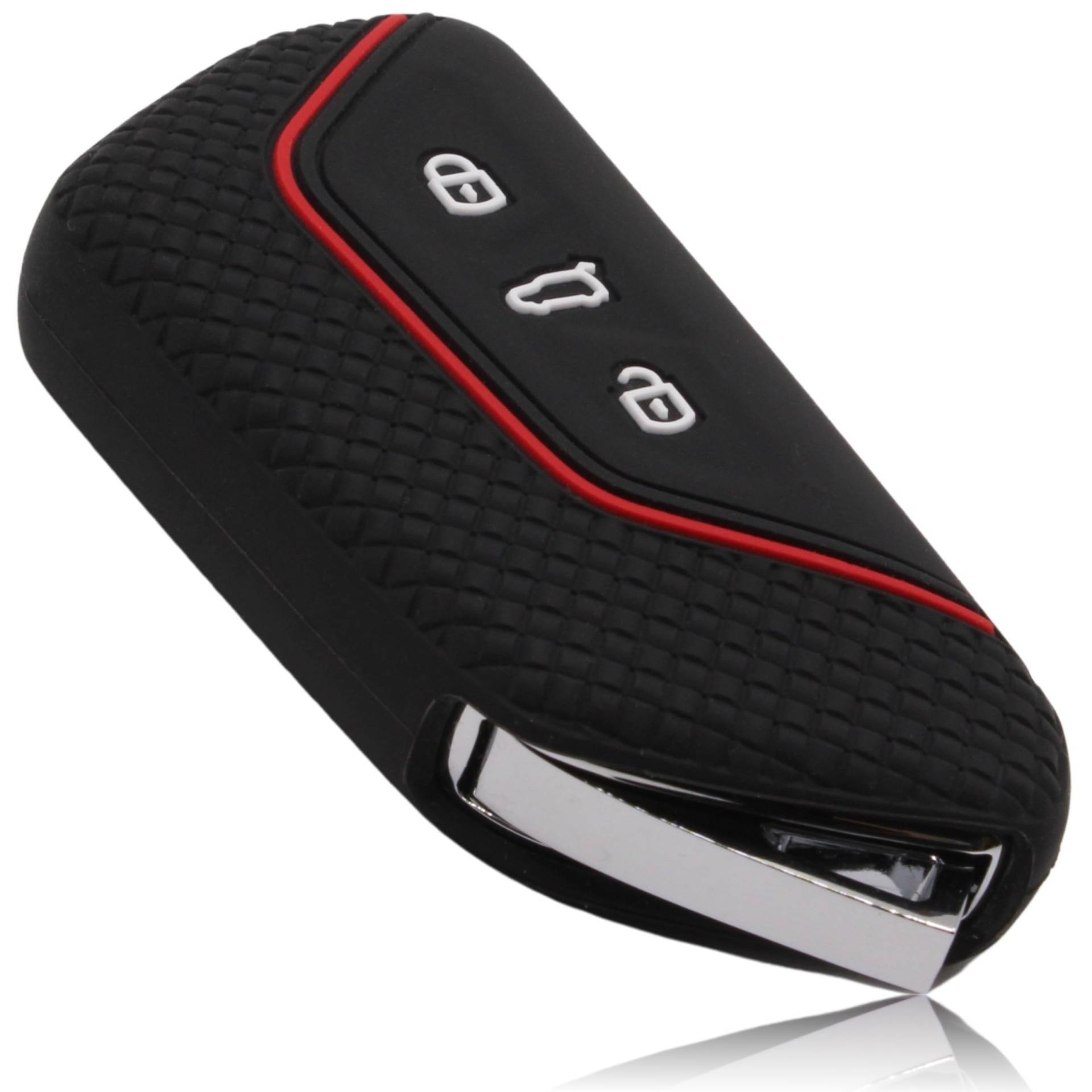 FOAMO Autoschlüssel Hülle Kompatibel mit VW, SEAT, SKODA, CUPRA Autoschlüssel - Silikon Schlüsselhülle - Schlüsselhülle - Schutz für Autoschlüssel in Schwarz-Rot von FOAMO