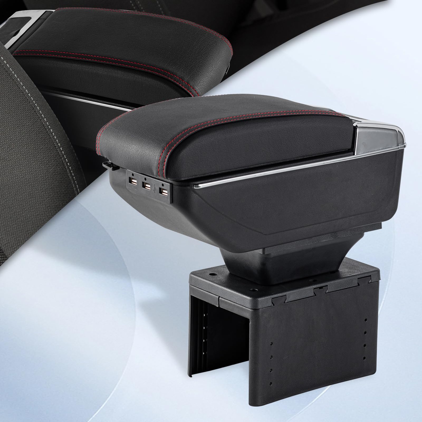 Auto Mittelarmlehne Mittelkonsole Doppelschicht Armlehne Box, Universelle Mittelkonsole Armlehnen mit 7 USB-Anschlüssen, Verstellbarer Aufbewahrungsbox für die meisten Fahrzeuge und LKWs(Schwarz) von FOIDL