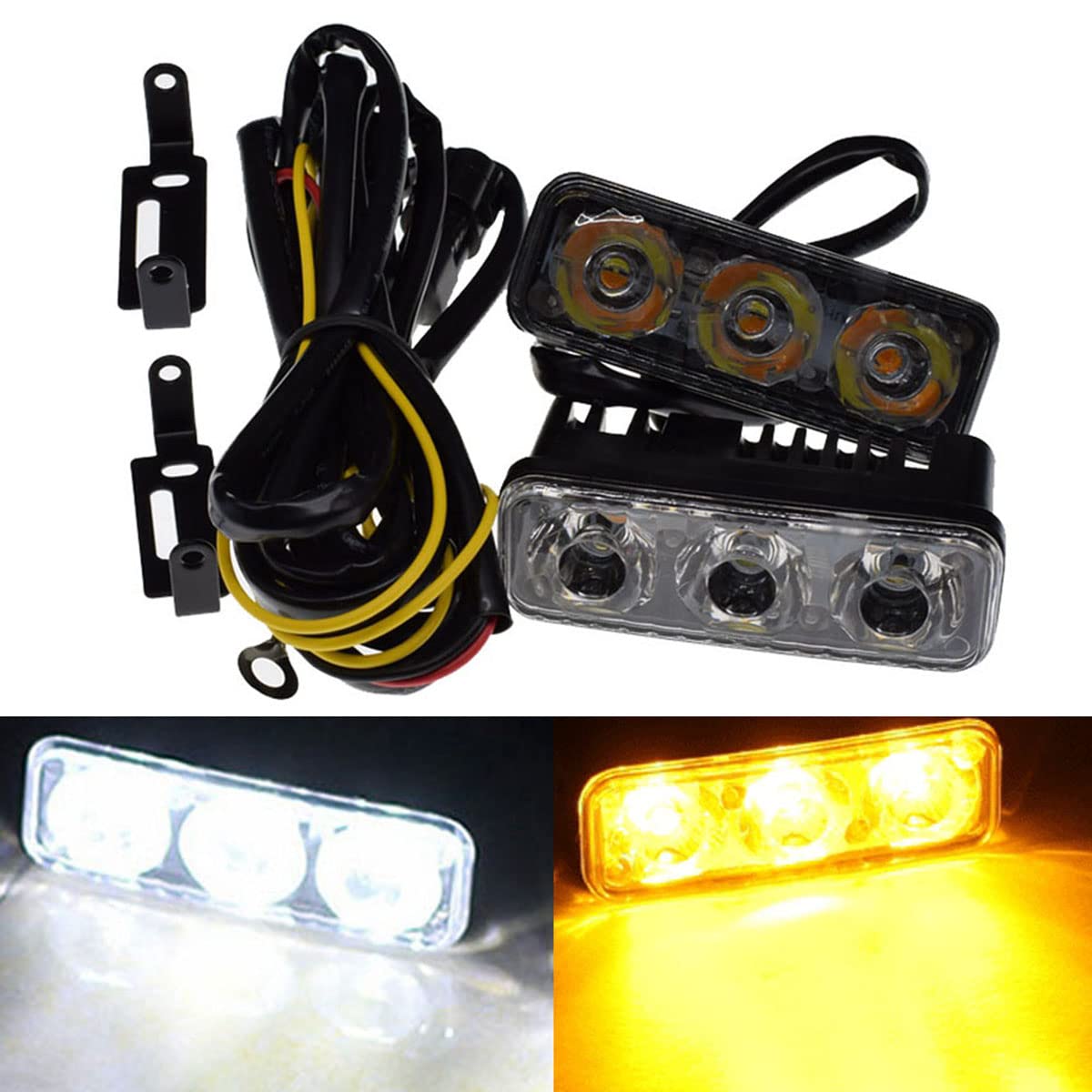 FOLGEMIR LED Tagfahrlicht, dimmbare Tagfahrleuchten, 2x 3 LEDs, DC 12V, 12W, Weiss/Gelb Blinker von FOLGEMIR