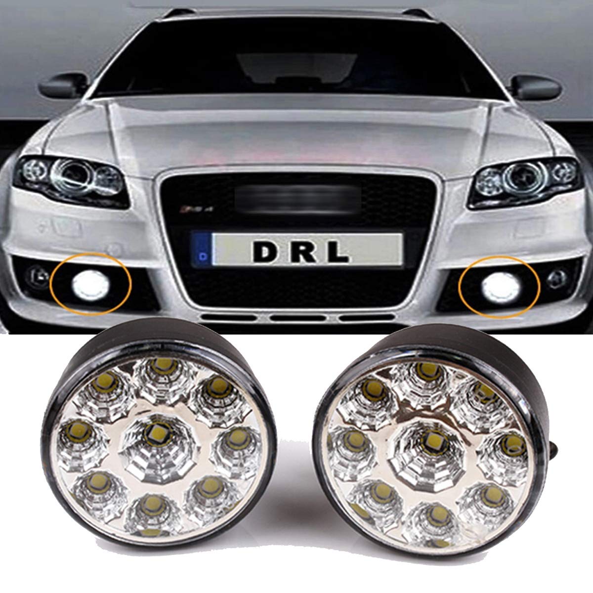 FOLGEMIR LED Tagfahrlicht, rund Tagfahrleuchten, 9 LEDs Scheinwerfer, DC 12V, E4, Weiß von FOLGEMIR