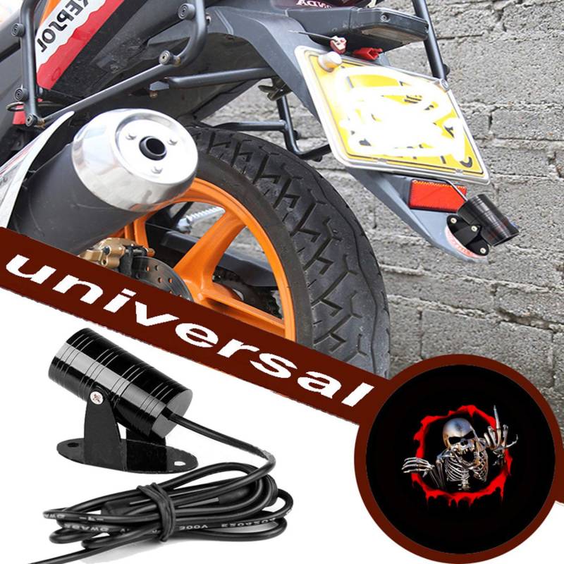 FOLGEMIR Motorrad Logo Projektor, DC 12V LED Licht, 3D Ghost Shadow Willkommen Lampe, mehr als 200 Embleme verfügbar! (Nr.101 - Skelett) von FOLGEMIR