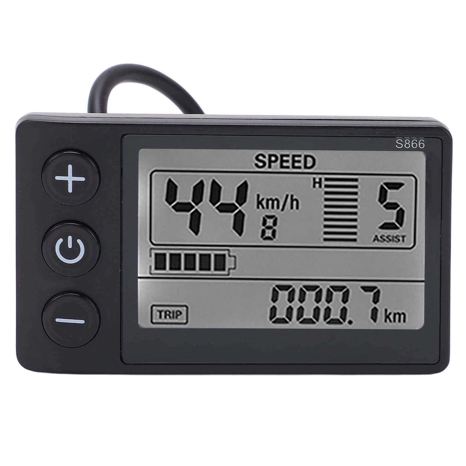 FOLOSAFENAR S866 LCD-Display für Elektrofahrräder, leicht, großer Bildschirm, 24 V, 36 V, 48 V, ABS, LCD-Display für Elektrofahrräder, wasserdichter Stecker, langlebig für 22,2 mm Lenker von FOLOSAFENAR