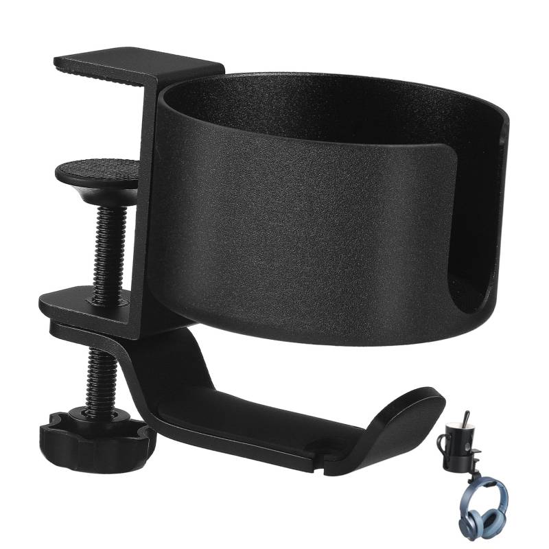 FONDOTIN Kopfhörerhalter Dem Schreibtisch Verstellbare Tischklemme Mit Getränkehalter Universeller Kopfhörerständer Für Controller Und Fernbedienungen Robuste Metallkonstruktion von FONDOTIN