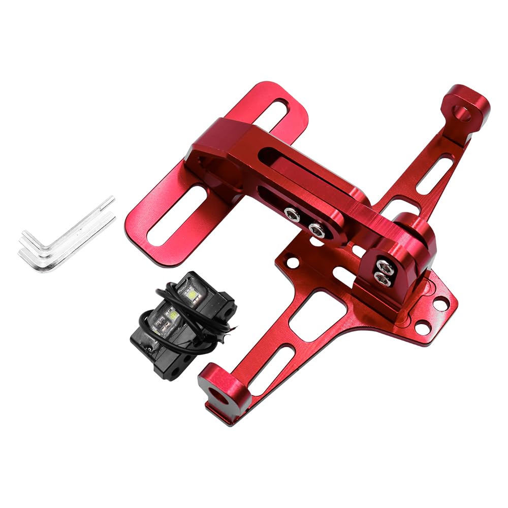 FONGKNOX Kennzeichenhalter für Motorräder, rot mit LED-Licht, Aluminiumlegierung, verstellbar Ausziehbare Halterung fürs Heck, Motorradzubehör, Kennzeichenhalter, Modifikationen, Ersatz FONGKNOX Kennzeichenhalter für Motorräder, rot mit LED-Licht, Aluminiumlegierung, verstellbar Ausziehbare Halterung fürs Heck, Motorradzubehör, Kennzeichenhalter, Modifikationen, Ersatz von FONGKNOX