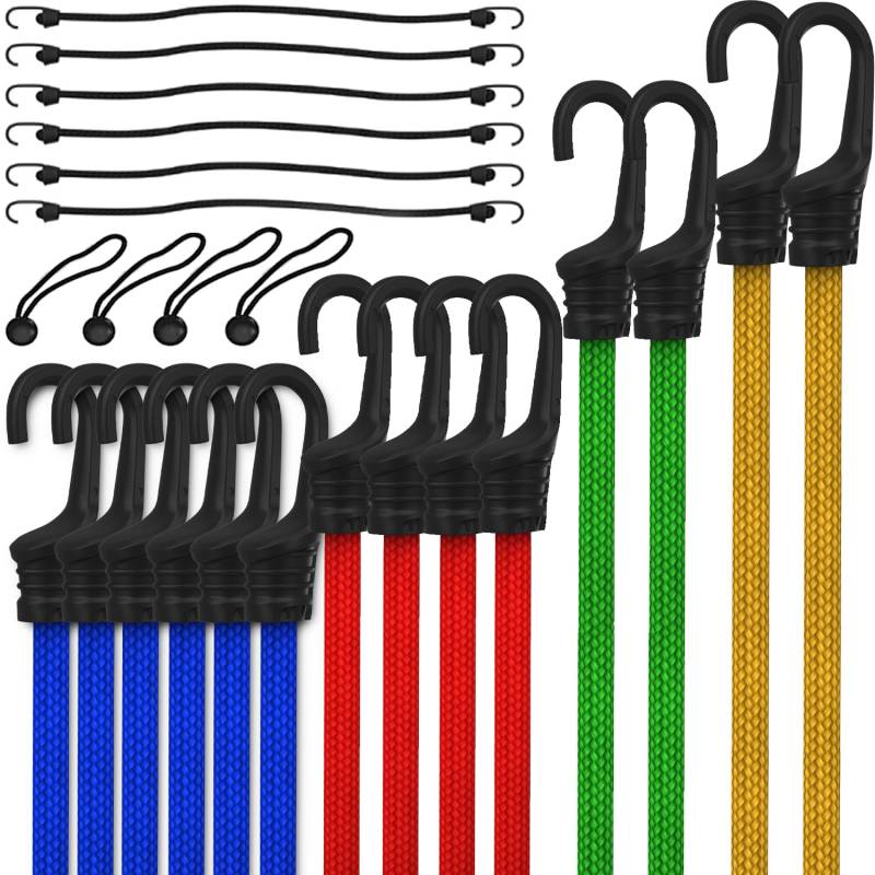 FORTEM Spanngummis mit Haken, 24 Spanngummis im Multipack - Sonnensegel Befestigung - Planenspanner - Spanngummis mit Kugel - Kunststoffbeschichtete Metallhaken, Hohe Belastbarkeit von FORTEM