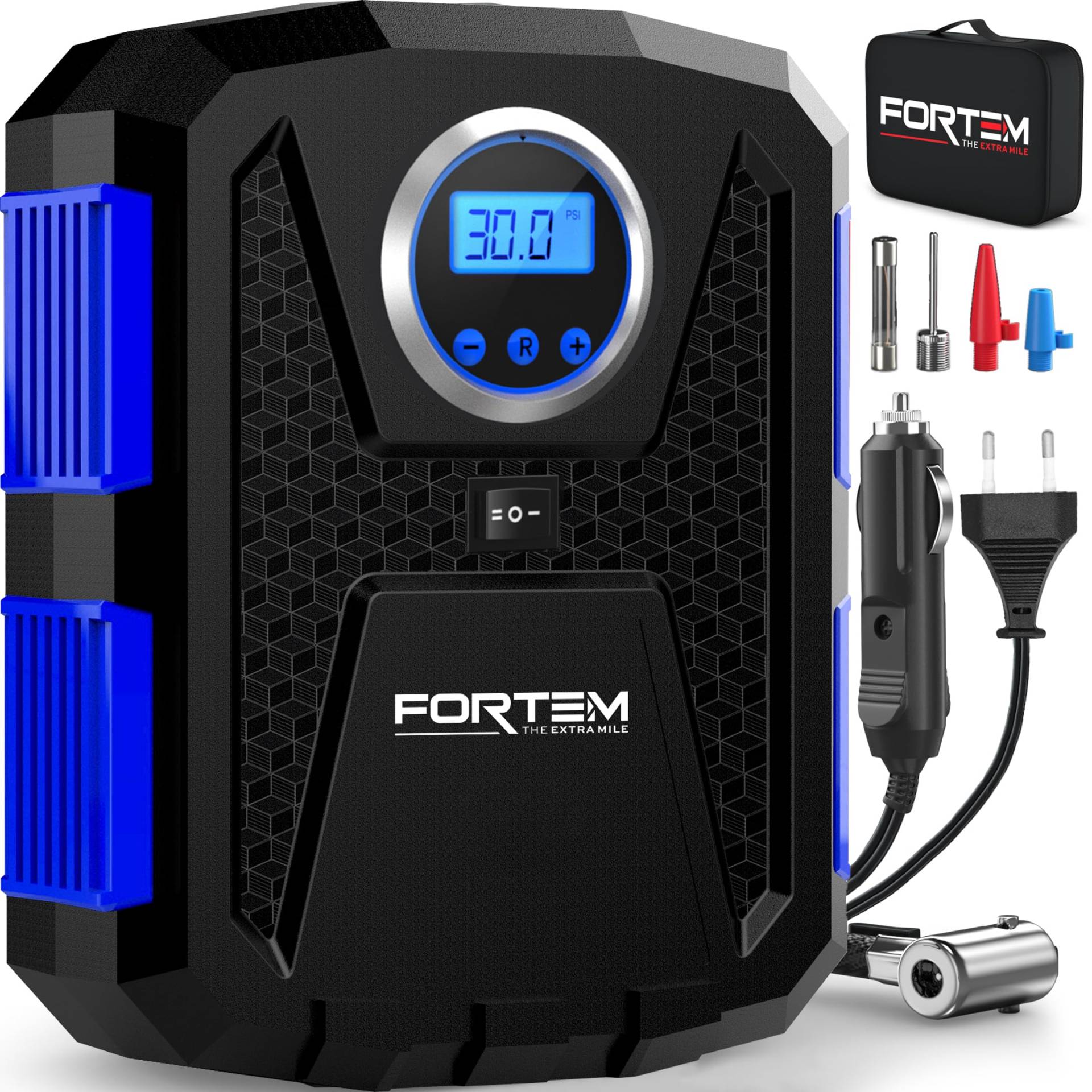 FORTEM Tragbarer Kompressor Autoreifen, 230V Adapter, 12V Autoreifen Pumpe und Fahrradpumpe Elektrisch mit LED-Licht - Digitaler Reifendruckmesser Automatische Pumpe/Abschaltung FORTEM Tragbarer Kompressor Autoreifen, 230V Adapter, 12V Autoreifen Pumpe und Fahrradpumpe Elektrisch mit LED-Licht - Digitaler Reifendruckmesser Automatische Pumpe/Abschaltung von FORTEM