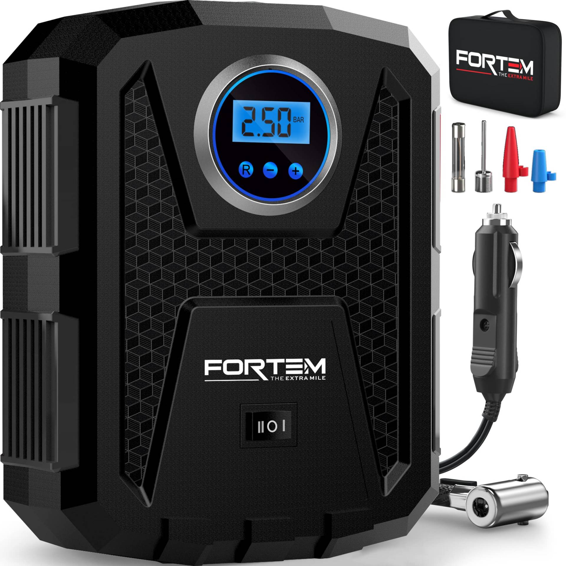 Fortem Tragbarer Kompressor Autoreifen, Kompressor Fahrrad, 12V Autoreifen Pumpe und Fahrradpumpe Elektrisch mit LED-Licht - Digitaler Reifendruckmesser Automatische Pumpe/Abschaltung, Tasche Fortem Tragbarer Kompressor Autoreifen, Kompressor Fahrrad, 12V Autoreifen Pumpe und Fahrradpumpe Elektrisch mit LED-Licht - Digitaler Reifendruckmesser Automatische Pumpe/Abschaltung, Tasche von FORTEM