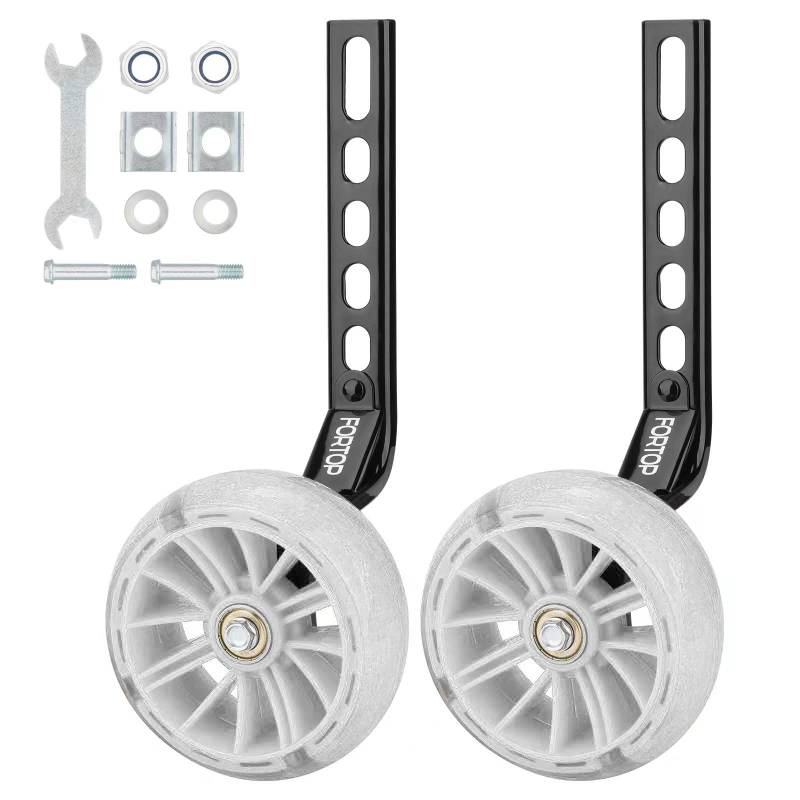 FORTOP Bike Training Wheels, Pair of Heavy Duty Rear with Stabilizers Mounted Kit for Kids Boy Girls Bikes of Single Speed Bicycle with 12 14 16 18 20 Inch (Heavy Duty White, 12IN-20IN) von FORTOP