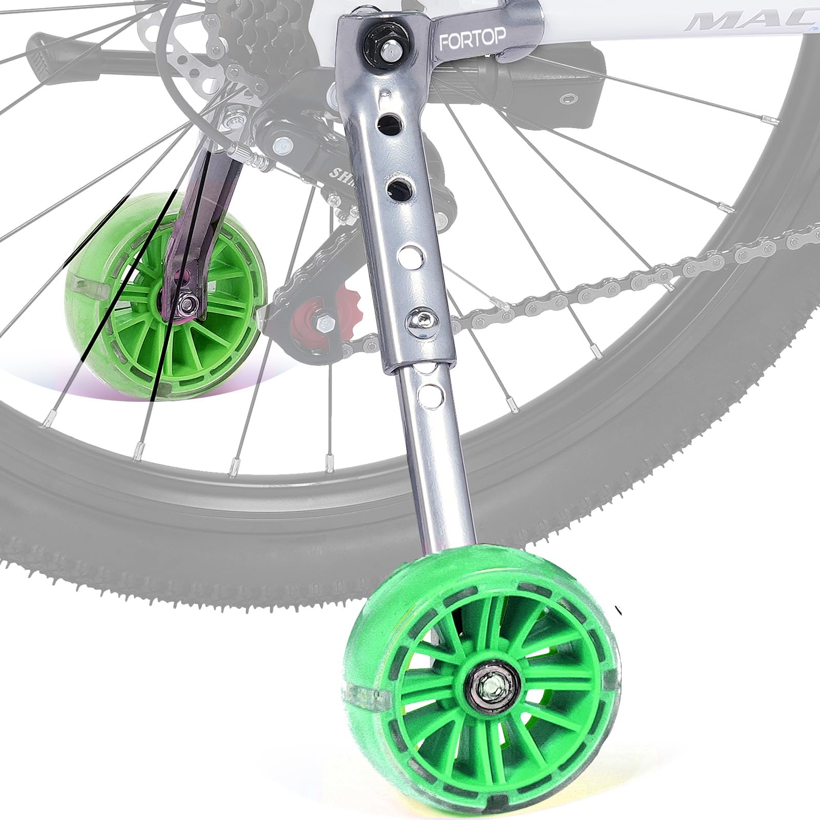 Fahrrad-Stabilisatoren Trainingsräder, Paar schwere Hinterräder mit Stabilisatoren, montiertes Set für 16, 18, 20, 22 Zoll Kinderfahrräder für Jungen und Mädchen (Green, 16-22 Inch) von FORTOP