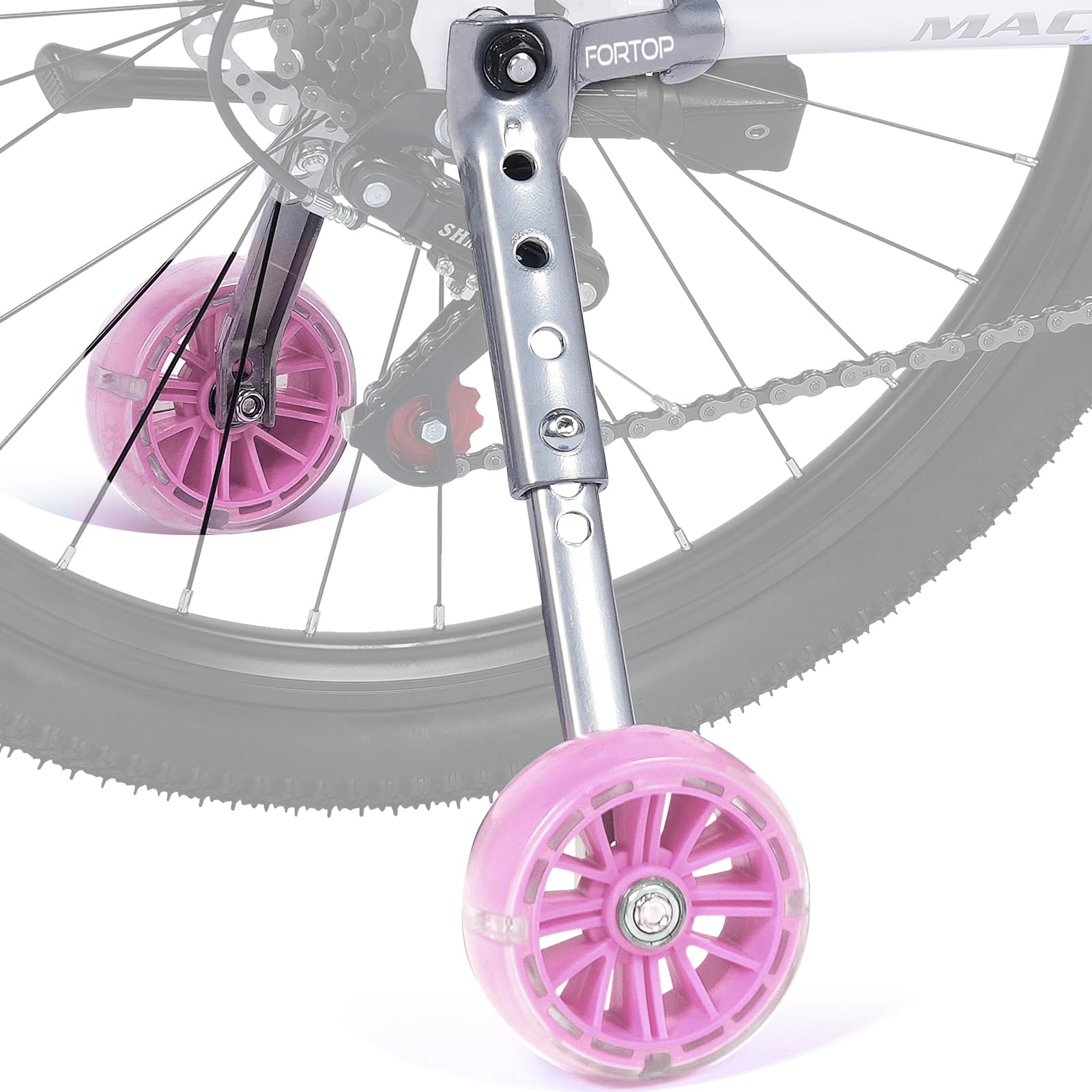 Fahrrad-Stabilisatoren Trainingsräder, Paar schwere Hinterräder mit Stabilisatoren, montiertes Set für 16, 18, 20, 22 Zoll Kinderfahrräder für Jungen und Mädchen (Pink, 16-22 Inch) von FORTOP