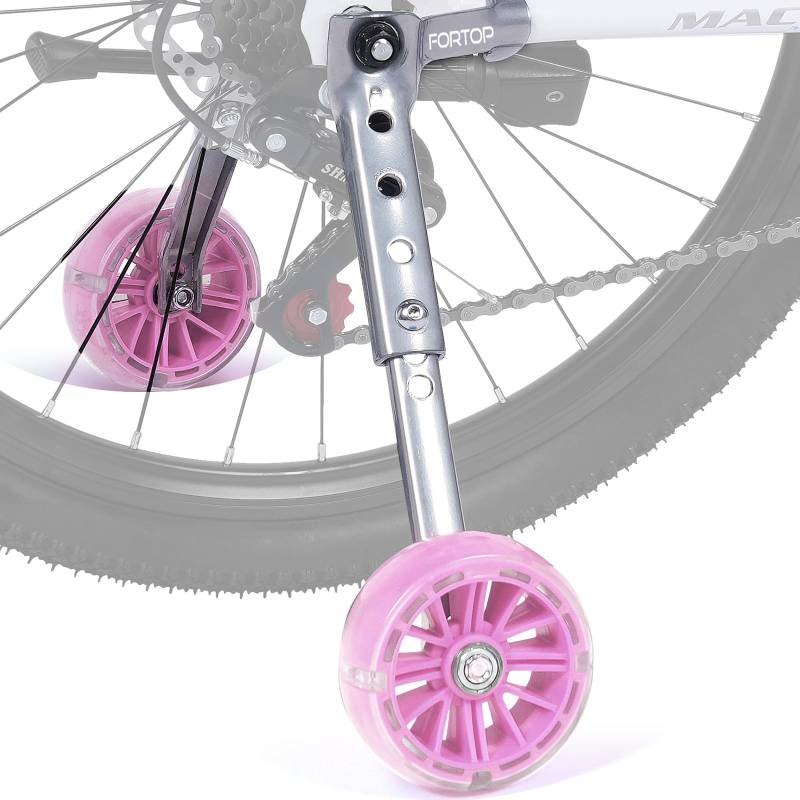 Fahrrad-Stabilisatoren Trainingsräder, Paar schwere Hinterräder mit Stabilisatoren, montiertes Set für 16, 18, 20, 22 Zoll Kinderfahrräder für Jungen und Mädchen (Pink, 16-22 Inch) von FORTOP