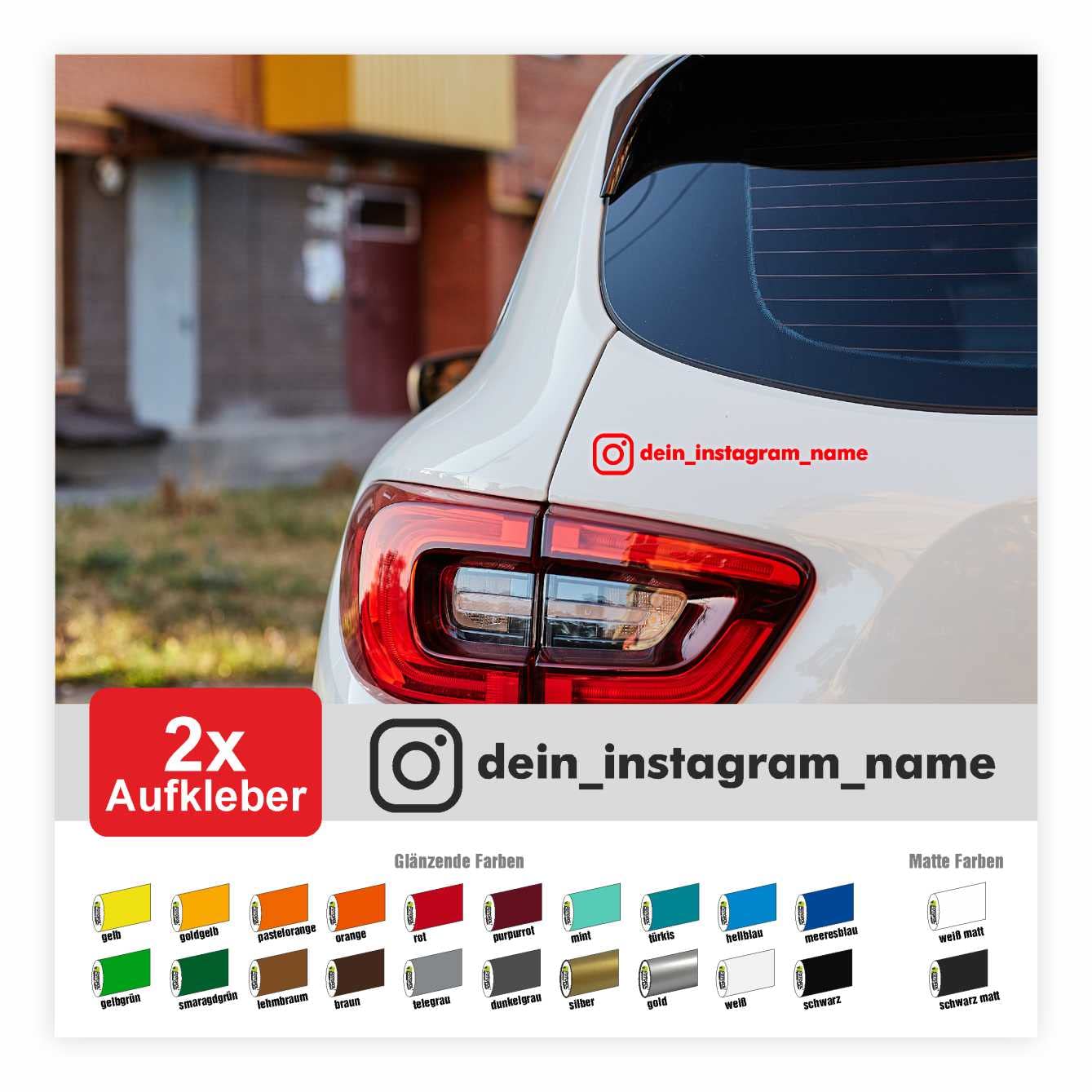 FOTOFOL 2X Aufkleber Instagram WUNSCHTEXT - Aufkleber Name - personalisiert - Druck & Plot mit Instagram Logo - Social Media von FOTOFOL