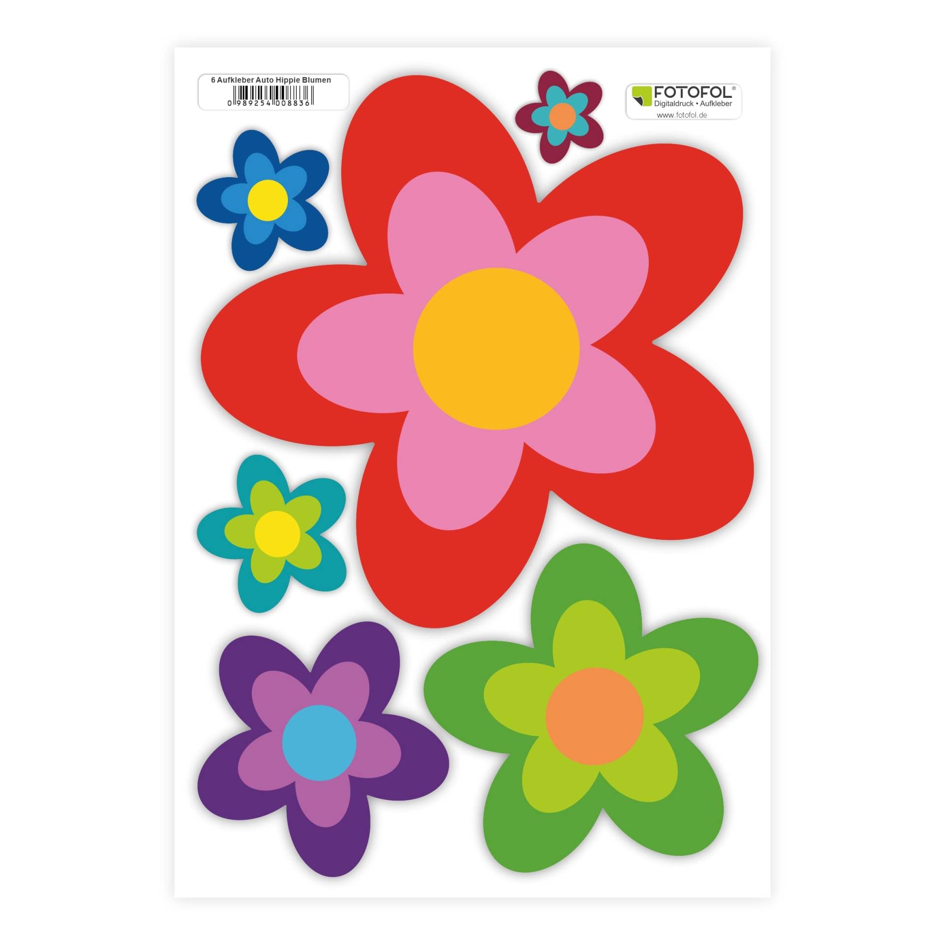 FOTOFOL 6 Aufkleber Auto Hippie Blumen Large - Sticker Flower Power Sommer - für Auto, Fahrzeuge, Roller, Moped, Motorrad-Helm - perfekt für VW Bulli California Multivan Transporter FOTOFOL 6 Aufkleber Auto Hippie Blumen Large - Sticker Flower Power Sommer - für Auto, Fahrzeuge, Roller, Moped, Motorrad-Helm - perfekt für VW Bulli California Multivan Transporter von FOTOFOL