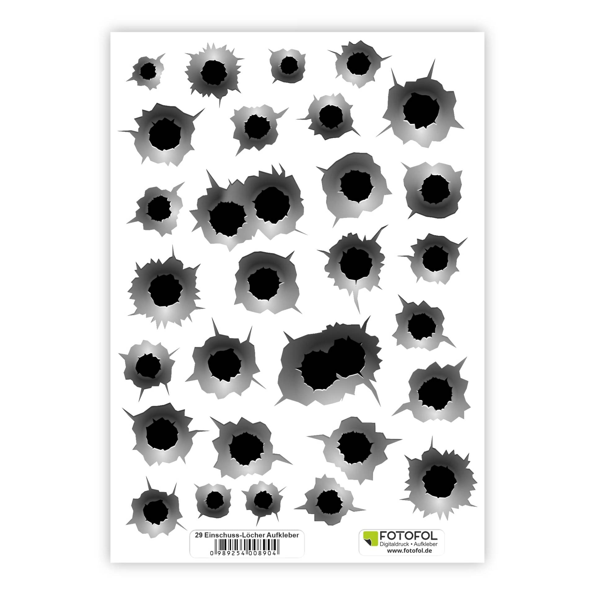 FOTOFOL Einschusslöcher Aufkleber Set in 3D Optik - wetterbeständig - Sticker Bullet-Holes - für Auto, Fahrzeuge, Roller, Moped, Motorrad-Helm, Fahrrad, Laptop, Smartphone von FOTOFOL