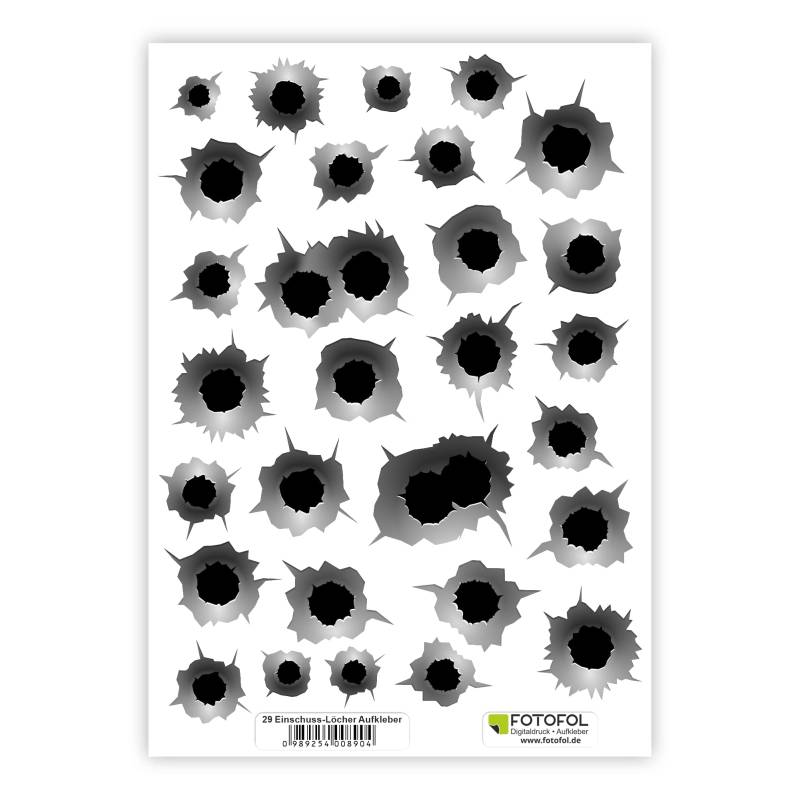 FOTOFOL Einschusslöcher Aufkleber Set in 3D Optik - wetterbeständig - Sticker Bullet-Holes - für Auto, Fahrzeuge, Roller, Moped, Motorrad-Helm, Fahrrad, Laptop, Smartphone von FOTOFOL