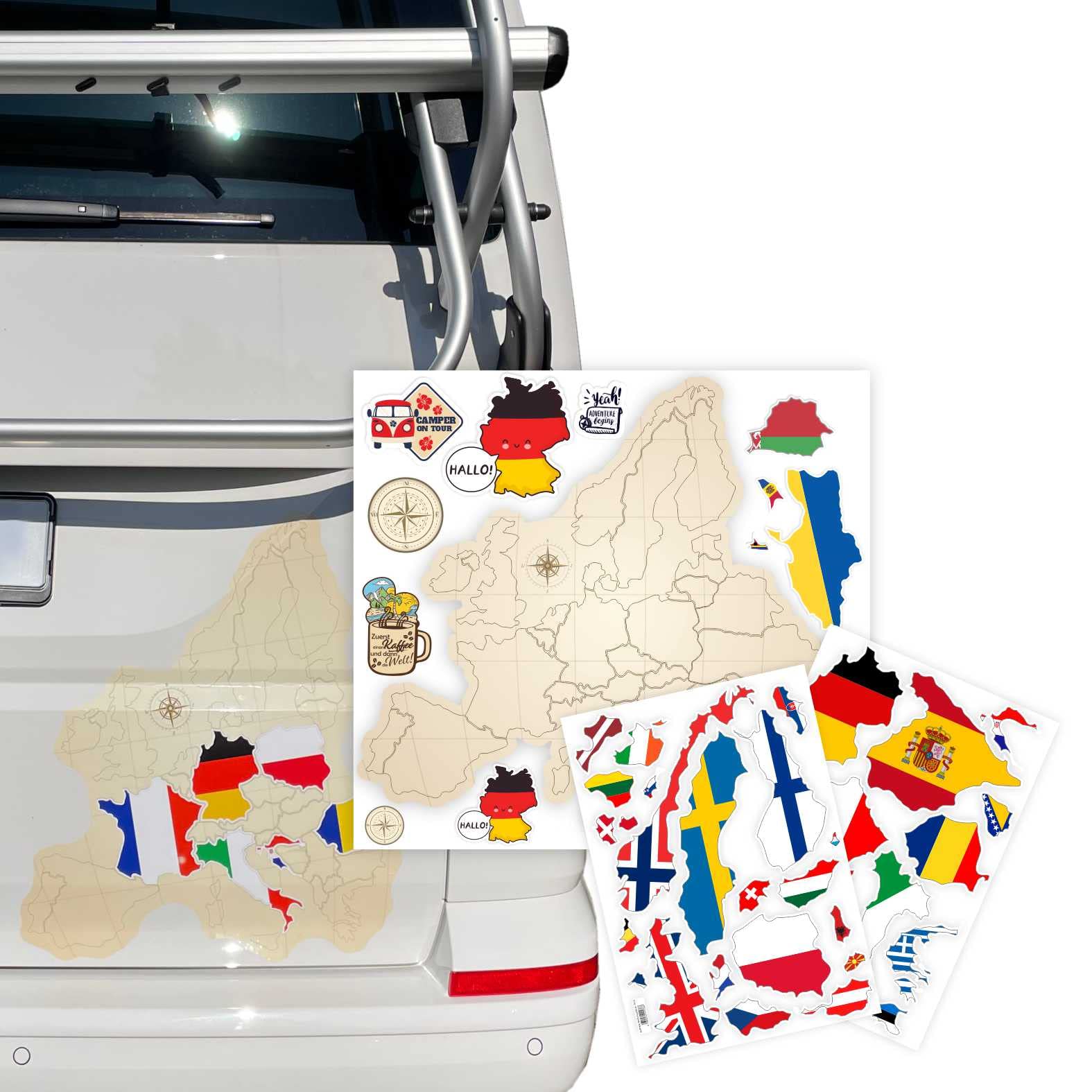 FOTOFOL Europa Karte Aufkleber Set zum Aufkleben - für Auto, Fahrzeuge, Möbel, Tür, Wand, Fenster, Spiegel - perfekt für VW Bulli California von FOTOFOL