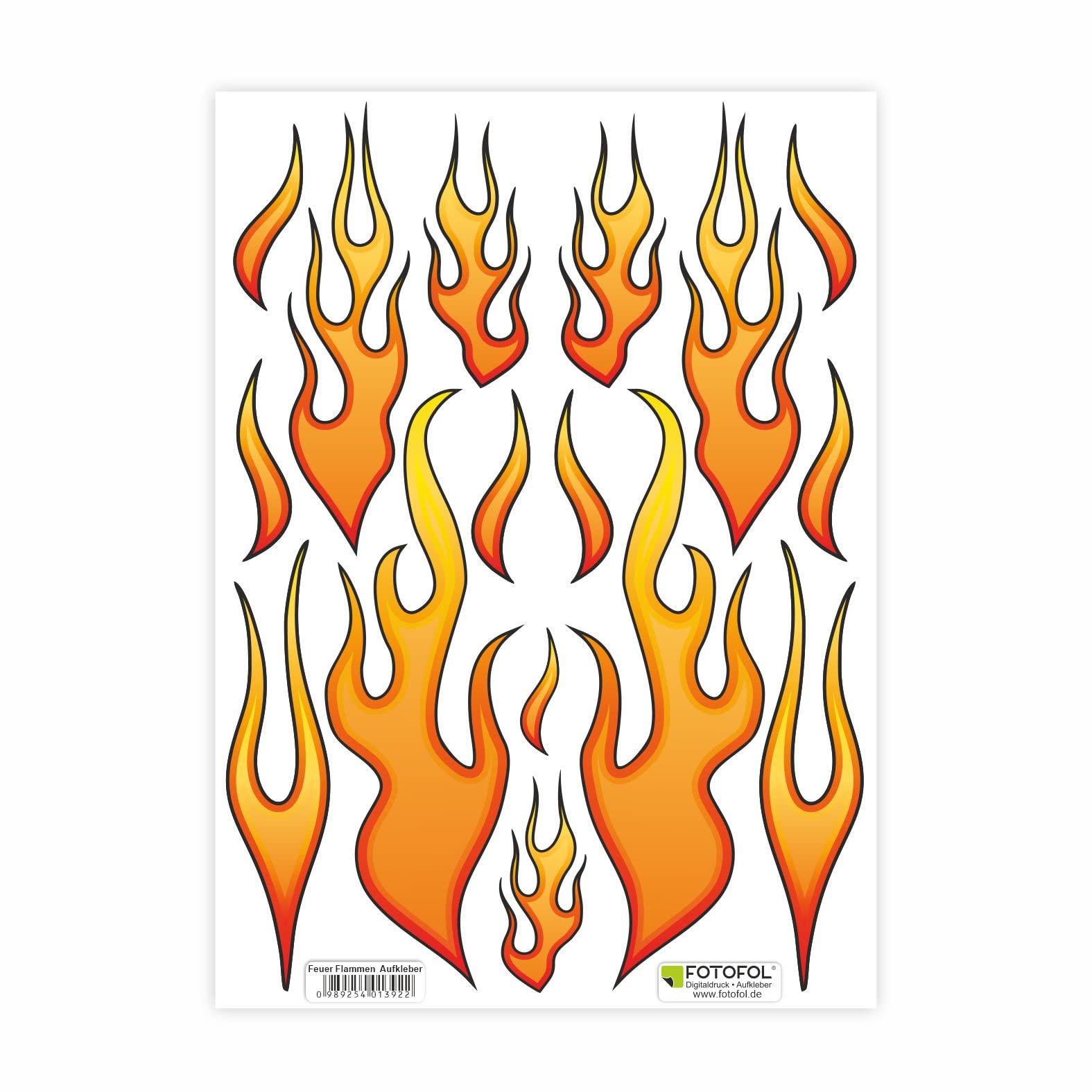 FOTOFOL Feuer Flammen Aufkleber Set - für Auto, Fahrzeuge, Roller, Moped, Motorrad-Helm, Fahrrad, Laptop, Smartphone, Bobby Car von FOTOFOL