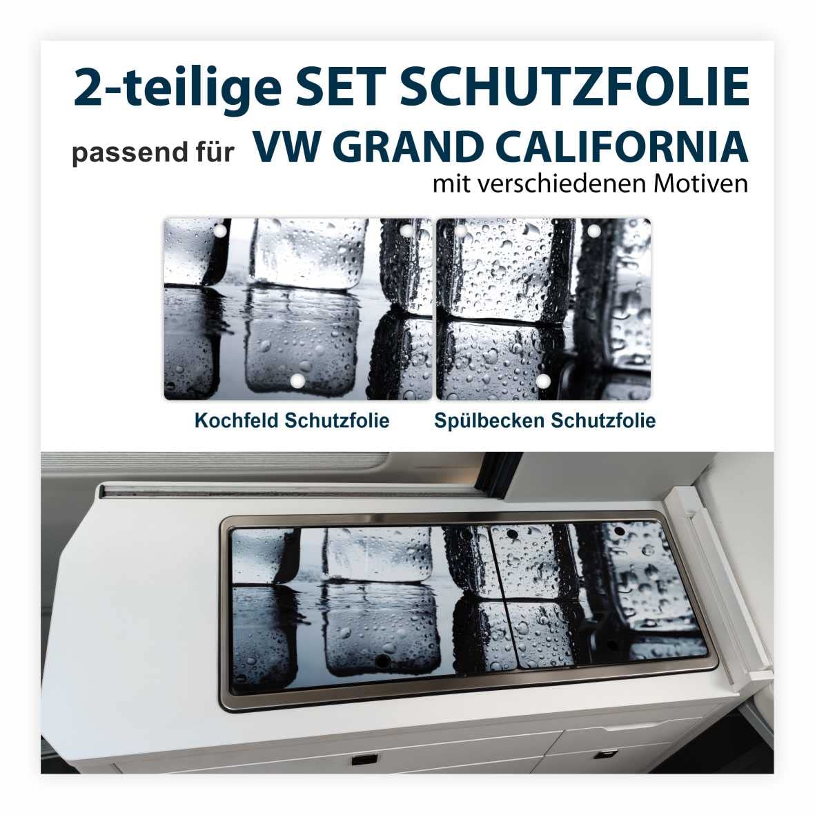 FOTOFOL Schutzfolien-Set passend für VW Grand California - Schutz für Glass-Abdeckung vom Kochfeld und Spülbecken mit verschiedenen Motiven - Schutz für Dein Camper von FOTOFOL