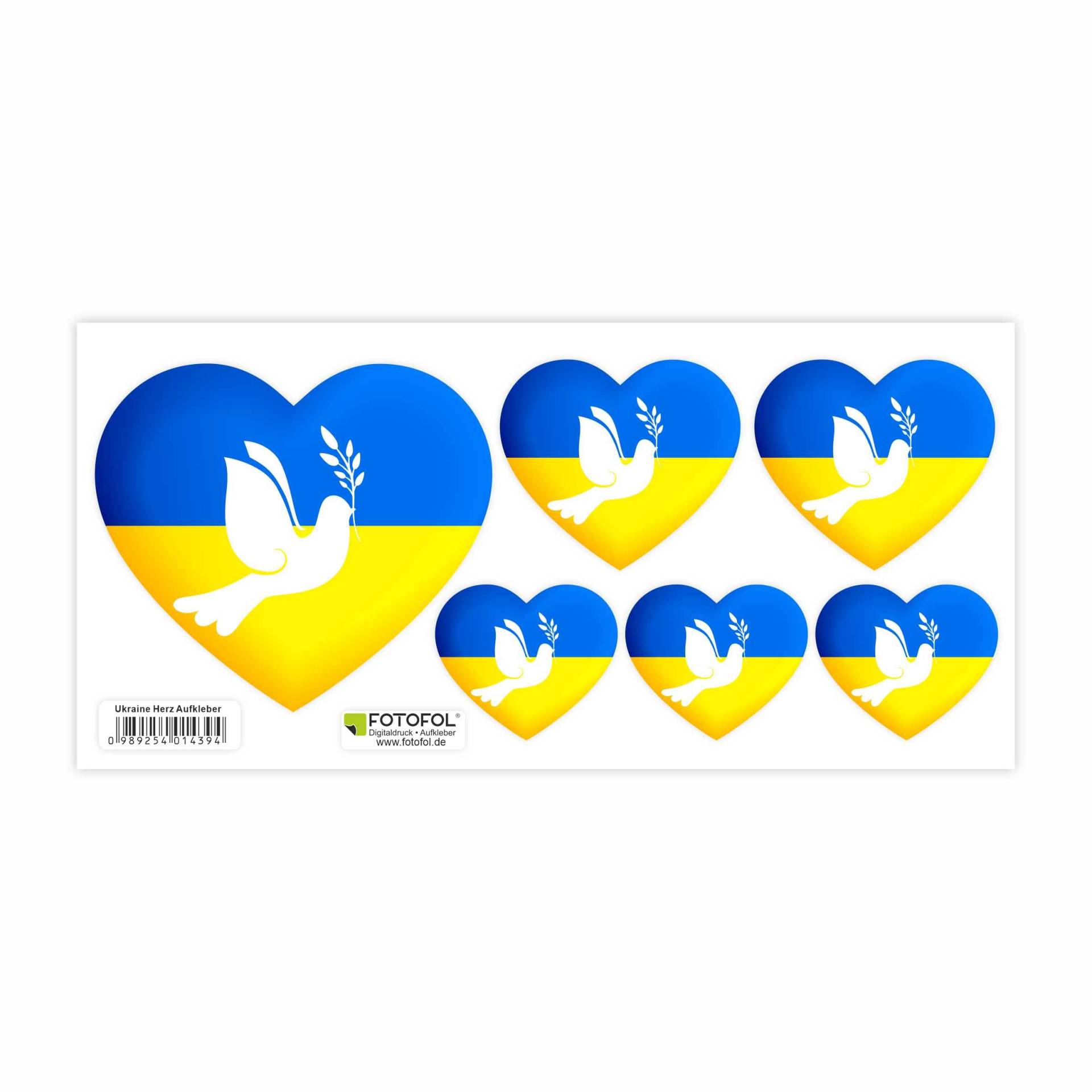 FOTOFOL Ukraine Aufkleber Set - Fahne Flagge Karte Blumen Friedenstaube Ukraine, für Auto, Fahrzeuge, Roller, Moped, Motorrad-Helm, Fahrrad, Laptop, Smartphone (Herzen) von FOTOFOL