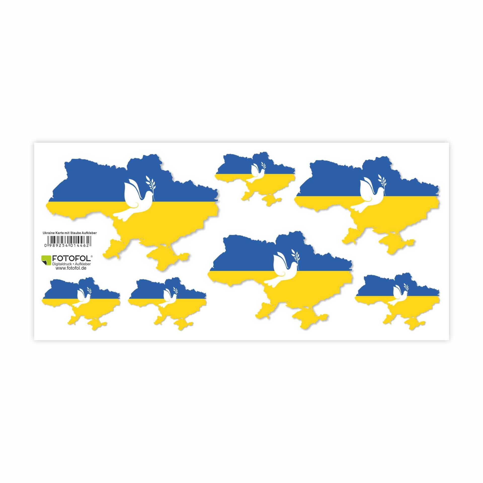 FOTOFOL Ukraine Aufkleber Set - Fahne Flagge Karte Blumen Friedenstaube Ukraine, für Auto, Fahrzeuge, Roller, Moped, Motorrad-Helm, Fahrrad, Laptop, Smartphone (Karte) von FOTOFOL