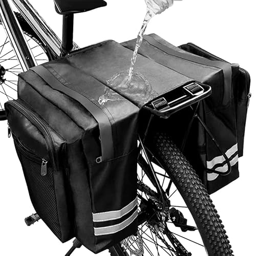 FOUTP FOUTPFahrradtasche Gepäckträger,Fahradtaschen Hinten Gepäckträge Wasserdichtt,30L Fahrradtaschen für Gepäckträger Doppelt,Satteltaschen für Fahrrad mit Fluoreszierenden Streifen (Schwarz) von FOUTP