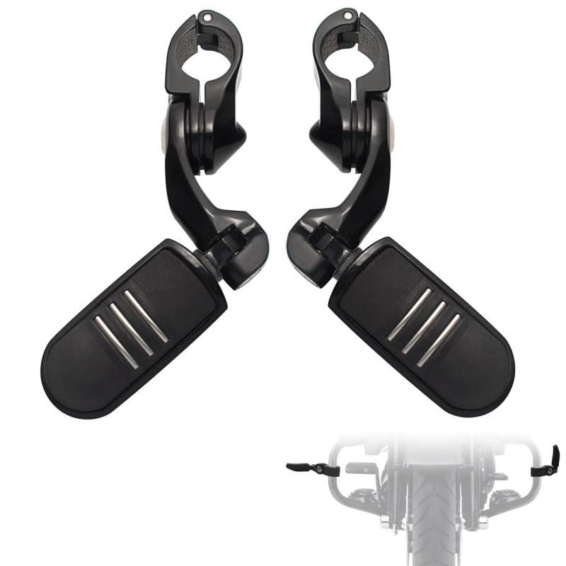 FOVPLUE Highway-Fußrasten, 3,2 cm, kurz angewinkelt und verstellbar mit Halterung, passend für Harley Touring, Softail, Dyna, Trike, Sportster und mehr mit 32 mm Motorschutzbügel, Schwarz Nr. 3 von FOVPLUE