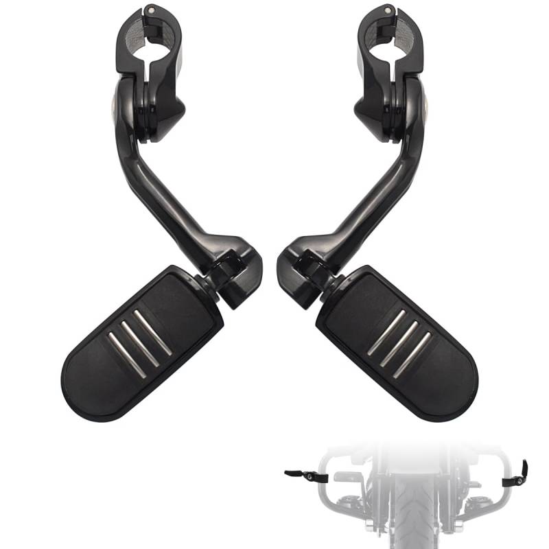 FOVPLUE Highway Fußrasten, 3,2 cm, lang, abgewinkelt, verstellbar, mit Halterungen für Harley Touring Street Glide Electra Glide Road King Softail CVO Dyna Trike VRSC Sportster mit 3,2 cm Motorschutz, von FOVPLUE