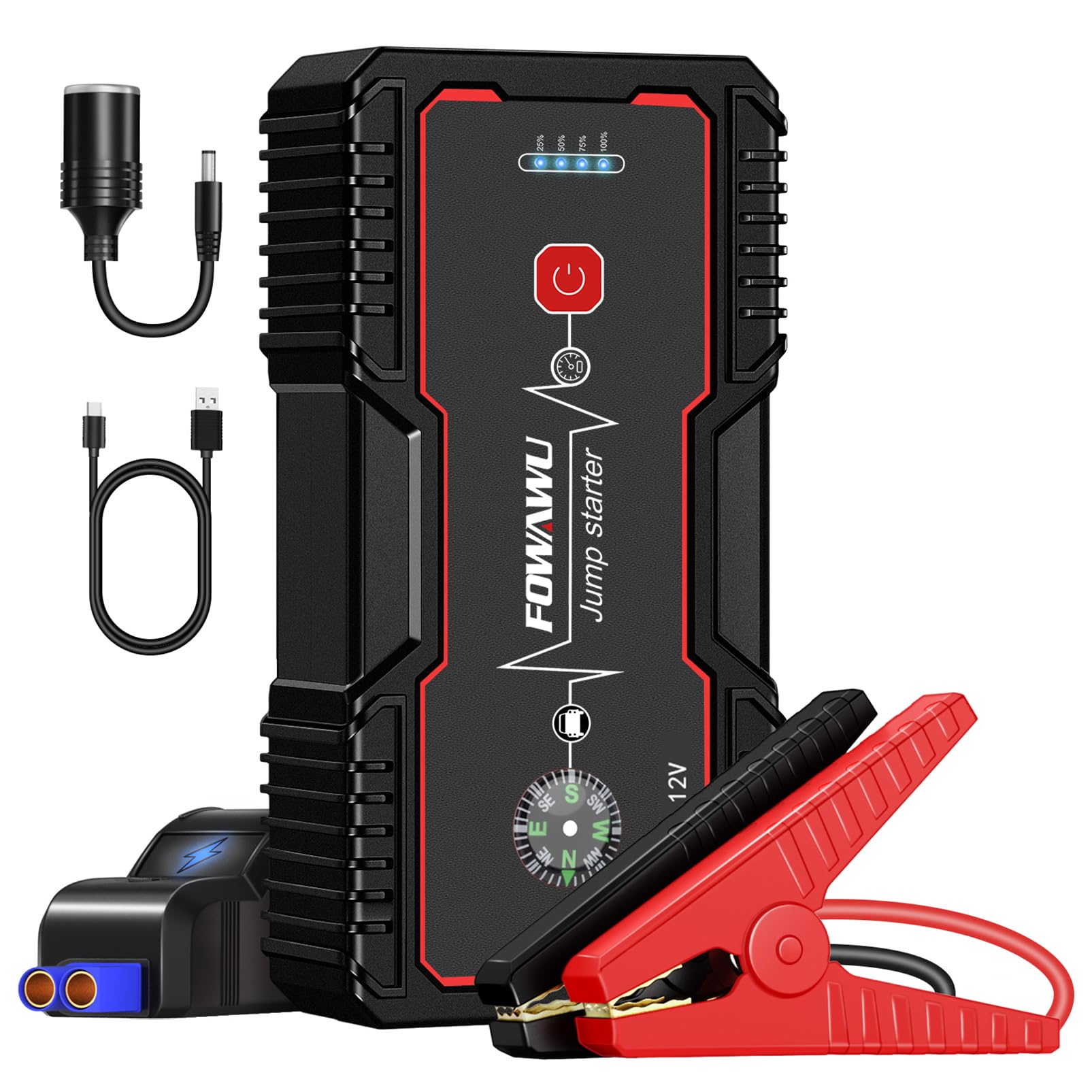 FOWAWU Starthilfe Powerbank 1500A 18000mAh 12V Tragbarer Motorrad Auto Starthilfe (Motoren Bis zu 7.0L Benzin oder 5.5L Diesel)Starthilfegerät Autobatterie starthilfe mit LED Taschenlampe/USBLadegerät von FOWAWU