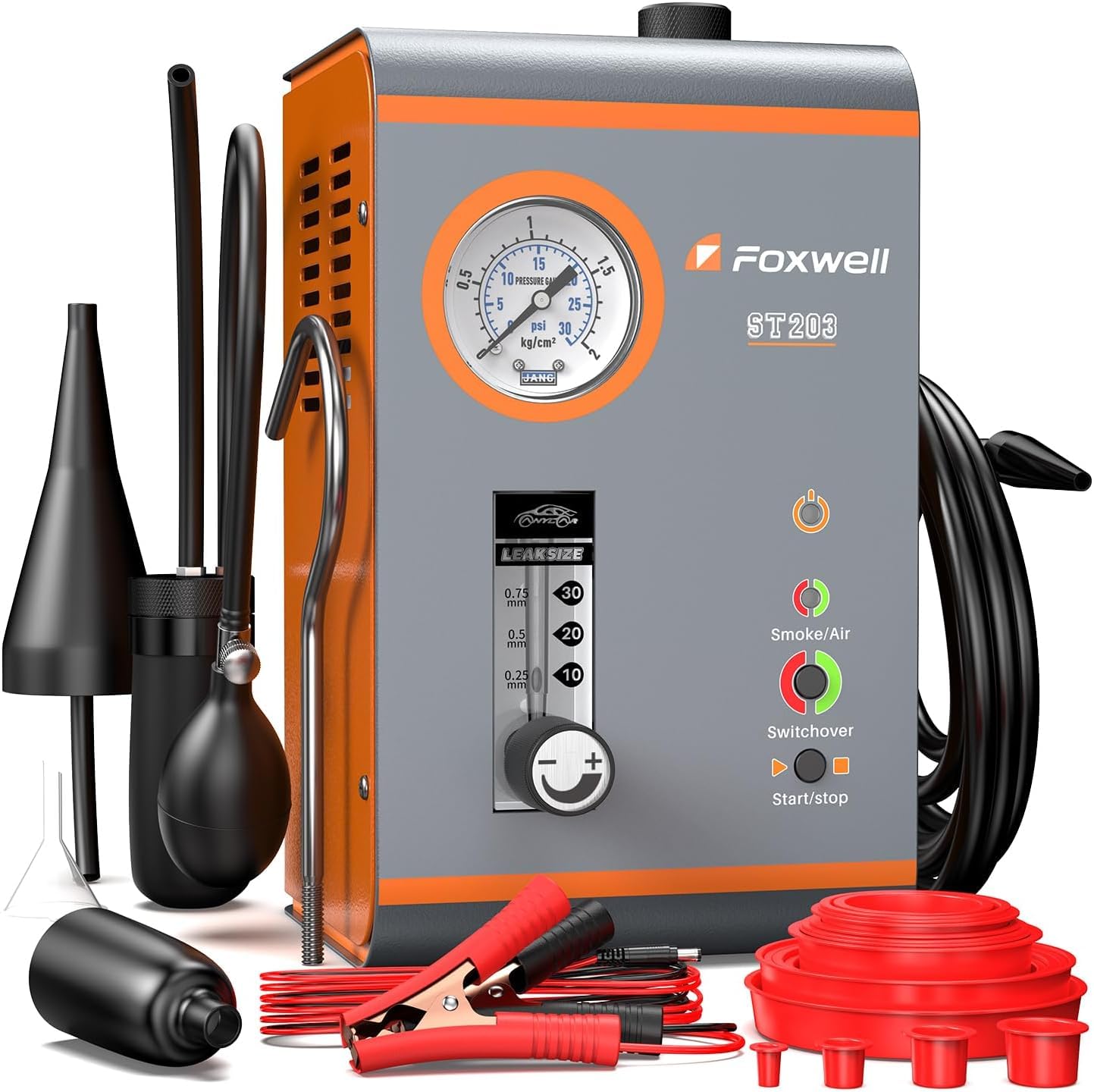 FOXWELL EVAP Nebelmaschine Kfz ST203, Professionelles Dual-Modi Rauchmaschine Kfz Lecksucher mit Druckanzeige & Durchflussanzeige für Echtzeit-Daten, Luftpumpe 16L/Min, Komplette Kit für 12V Fahrzeuge FOXWELL EVAP Nebelmaschine Kfz ST203, Professionelles Dual-Modi Rauchmaschine Kfz Lecksucher mit Druckanzeige & Durchflussanzeige für Echtzeit-Daten, Luftpumpe 16L/Min, Komplette Kit für 12V Fahrzeuge von FOXWELL