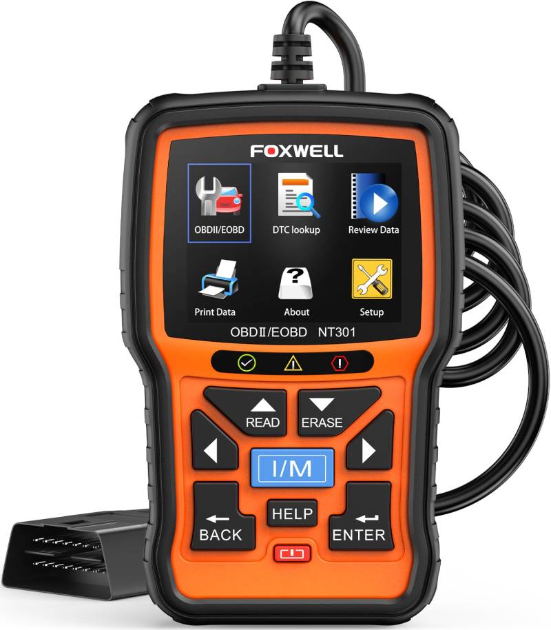 FOXWELL NT301 Auslesegerät Auto mit 10 OBD-Modi, OBD2 Diagnosegerät Auto für Alle Fahrzeuge – Ausgestattet mit I/M-Taste, 2,8" Großes Display, OBD2 Diagnostic Tool für OBDII/EOBD-Protokolle (Deutsch) von FOXWELL