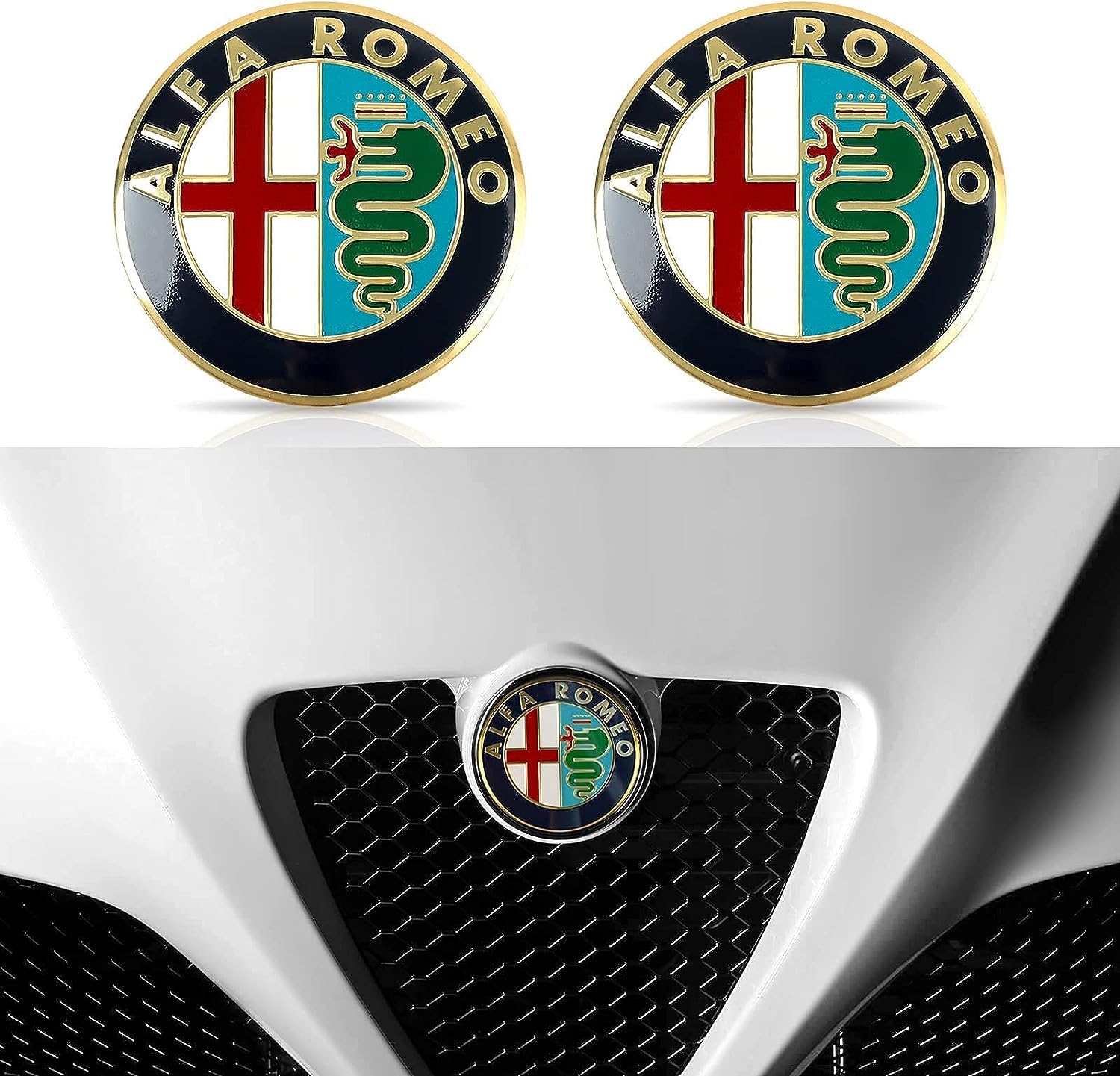 2 Stück Auto-Logo-Emblem-Abzeichen-Aufkleber für Alfa Romeo 147 156 159 166 Giulietta Mito Stelvio Giulia, Motorhauben-Aufkleber Autoreifen vorne und hinten Aufkleber (74 mm),C von FOXZY