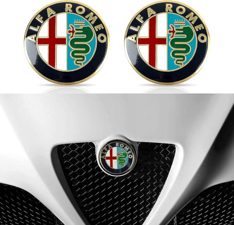 2 Stück Auto-Logo-Emblem-Abzeichen-Aufkleber für Alfa Romeo 147 156 159 166 Giulietta Mito Stelvio Giulia, Motorhauben-Aufkleber Autoreifen vorne und hinten Aufkleber (74 mm),C von FOXZY