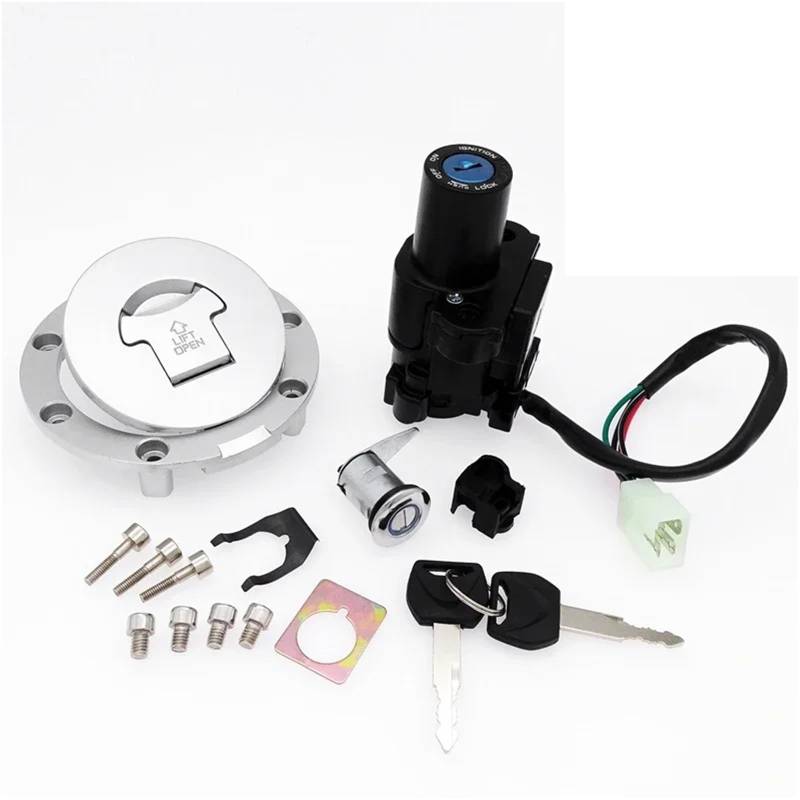 FPQOVV Motorrad Zündschlüssel Schalter Kompatibel Mit CB400 VTEC 1999 2000 2001 2002 2003 2004 2005 2006 2007 2008 2009 2010 2011 Motorrad-Zündschalter-Helm-Lenkkappen-Set von FPQOVV