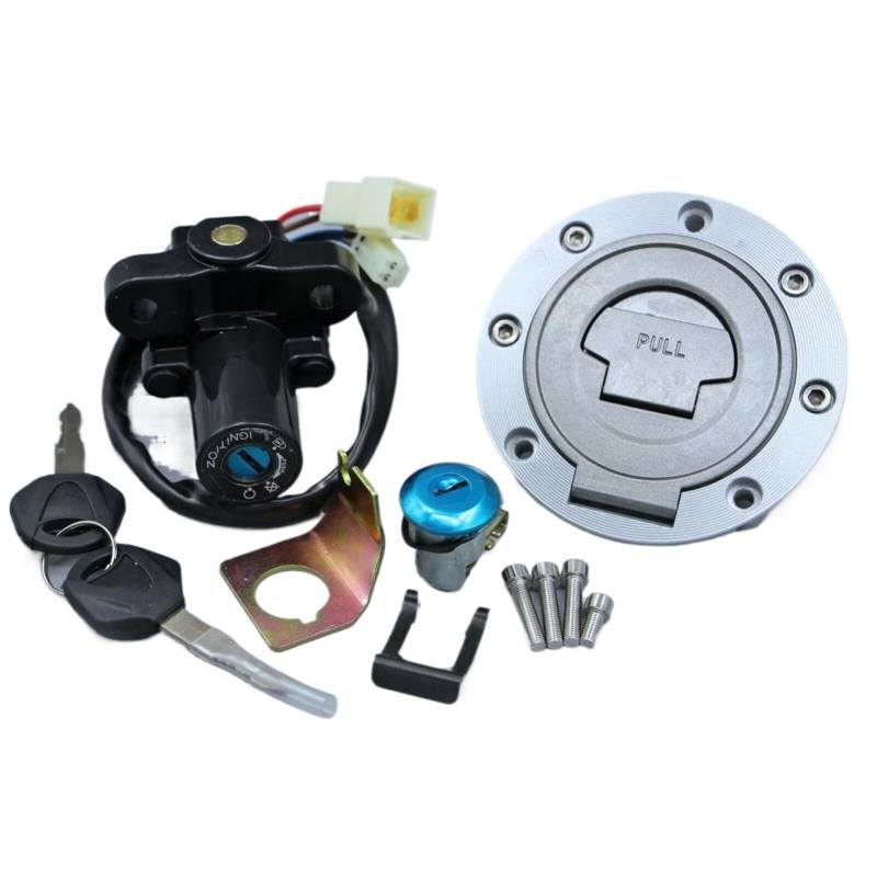 FPQOVV Motorrad Zündschlüssel Schalter Kompatibel Mit YZF Für R1 2004 2005 2006 2007 2008 2009 2010 2011 2012 2013 2014 2015 Motorrad-Zündschloss-Sperrset, Tankdeckel-Schlüsselabdeckung von FPQOVV
