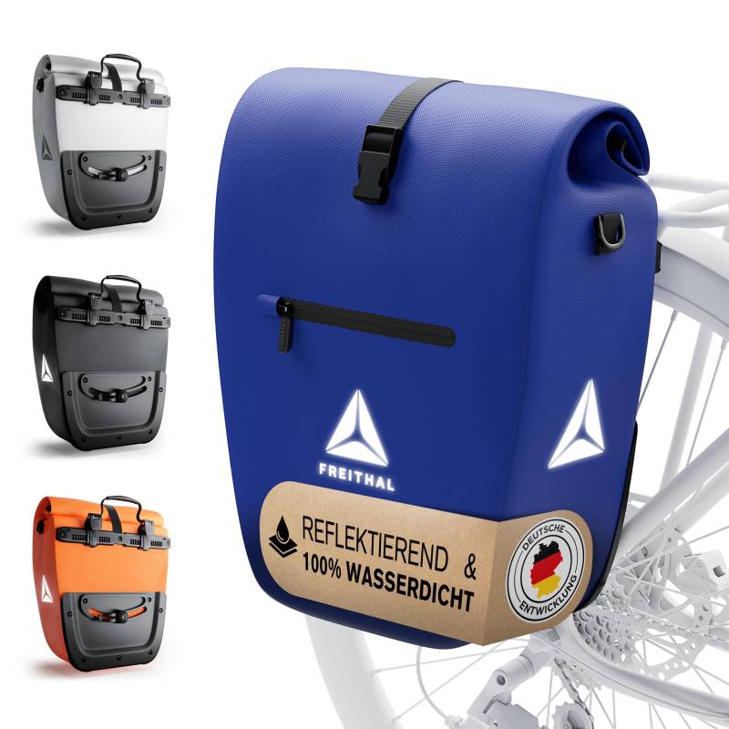 FREITHAL - Fahrradtasche für Gepäckträger [27L] - 100% wasserdicht & mit Reflektoren - Gepäckträgertasche & Umhängetasche - Bike Bag - Blau von FREITHAL