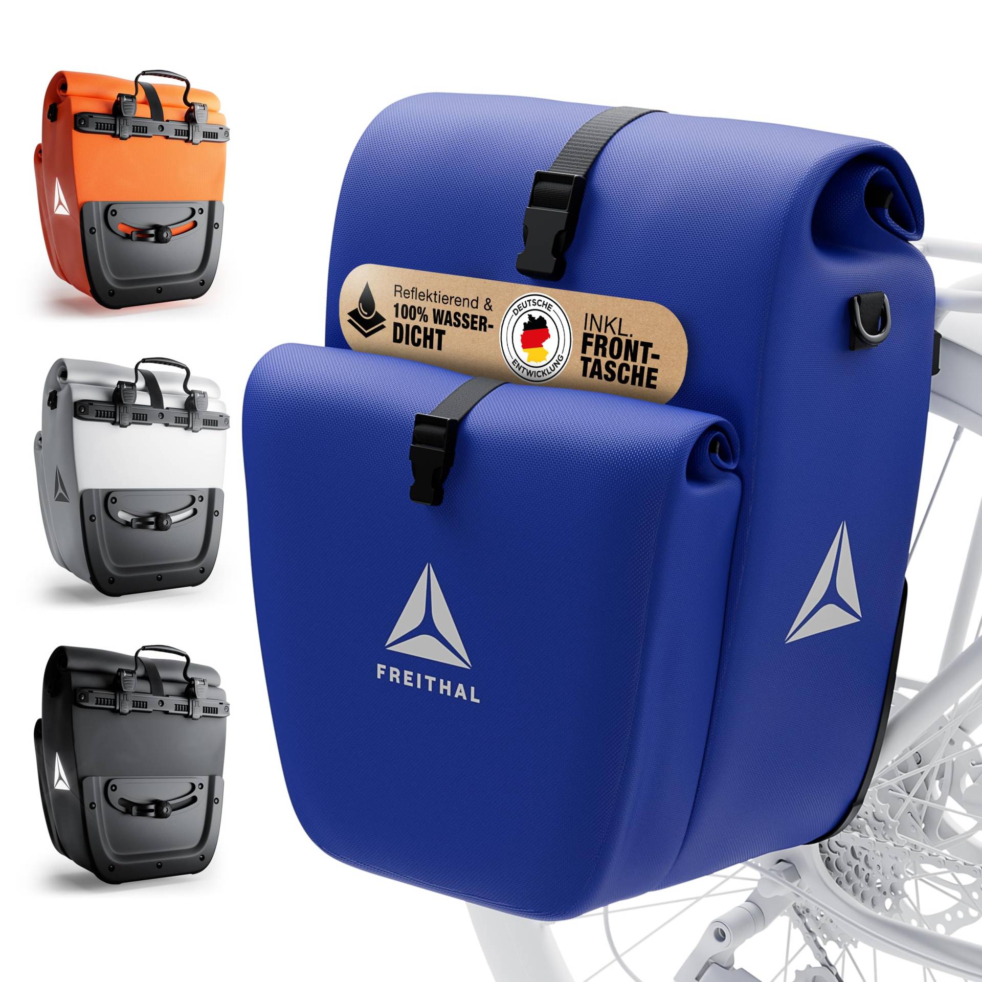 FREITHAL - Gepäckträgertasche mit Fronttasche - Aus recyceltem Gewebe [33L] - Verwendbar als Gepäckträgertasche & Umhängetasche - 100% wasserdichte & Reflektierende Fahrradtasche Gepäckträger von FREITHAL