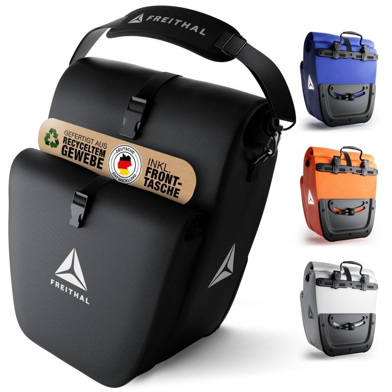 FREITHAL - Gepäckträgertasche mit Fronttasche - Aus recyceltem Gewebe [33L] - Verwendbar als Gepäckträgertasche & Umhängetasche - 100% wasserdichte & Reflektierende Fahrradtasche Gepäckträger von FREITHAL