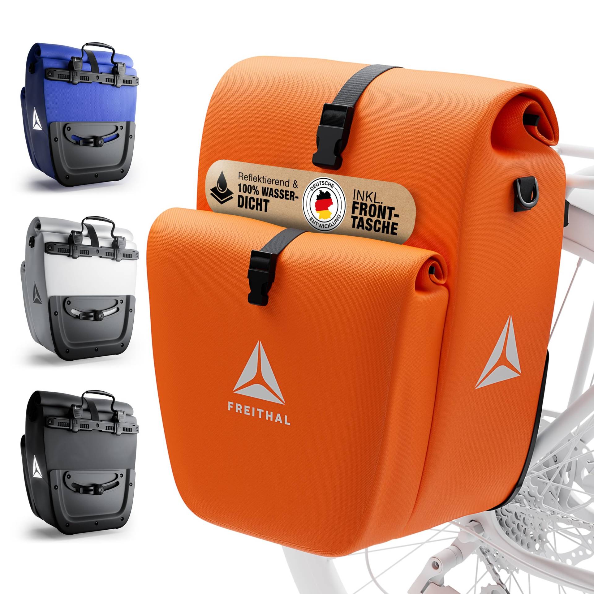 FREITHAL - Gepäckträgertasche mit Fronttasche - Aus recyceltem Gewebe [33L] - Verwendbar als Gepäckträgertasche & Umhängetasche - 100% wasserdichte & Reflektierende Fahrradtasche Gepäckträger von FREITHAL