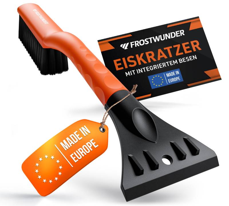 FROSTWUNDER Eiskratzer Auto mit Besen [Made in Europe] - 41cm Profi Schneebesen Auto mit schonenden Borsten - Leicht verstaubarer Scheibenkratzer Auto Schneebesen - Langlebiger Eiskratzer mit Besen von FROSTWUNDER