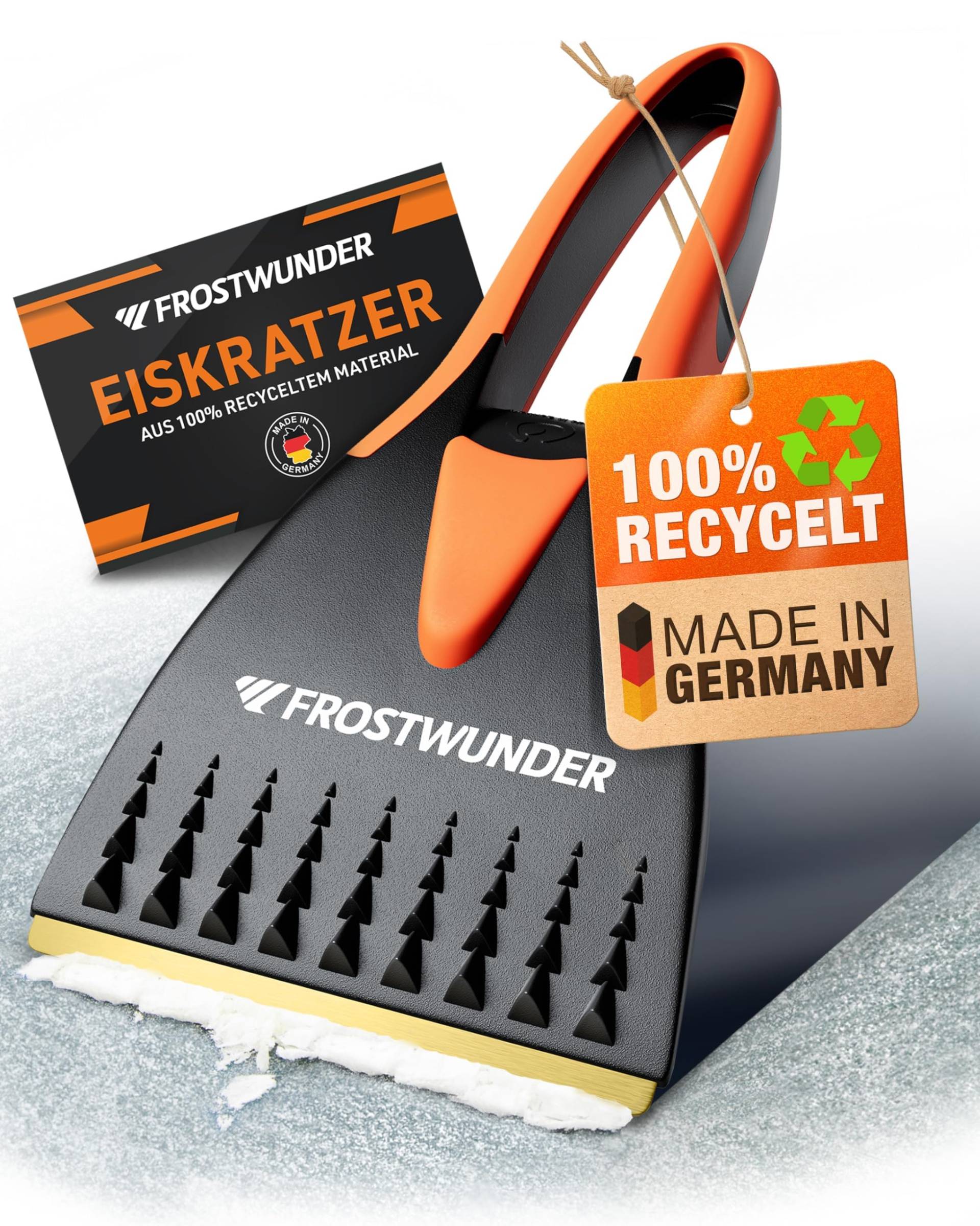 FROSTWUNDER - Eiskratzer Messingklinge [Made in Germany] - 100% recycelter Eiskratzer Auto Messingklinge - Langlebiger Auto Eiskratzer - Blitzschneller Messing Eiskratzer - Scheibenkratzer Auto Stabil von FROSTWUNDER