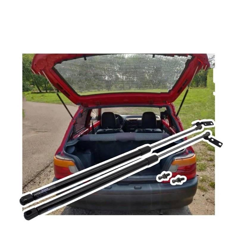 Gasfeder Heckklappe 2-teiliges Heckklappen-Kofferraum-Gasdruckfederstreben-Stützenhubstützen-Dämpfer Für Toyota Für Starlet (P80) Fließheck 1989-1995 Gasdruckdämpfer(Red Carbon Fiber) von FRVVPL