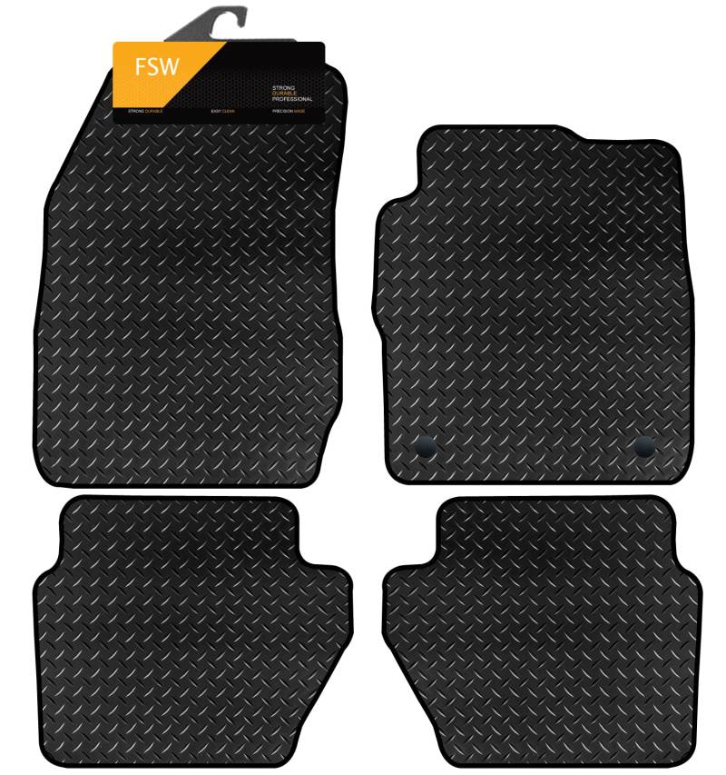 FSW Maßgeschneiderte Matten – passend für Ford Fiesta MK7 2011–2017 – strapazierfähige 3 mm Gummi-Anti-Rutsch-Matte – wasserdicht, rutschfeste Auto-Fußmatte, Clips und rutschfeste Unterseite – 4 von FSW