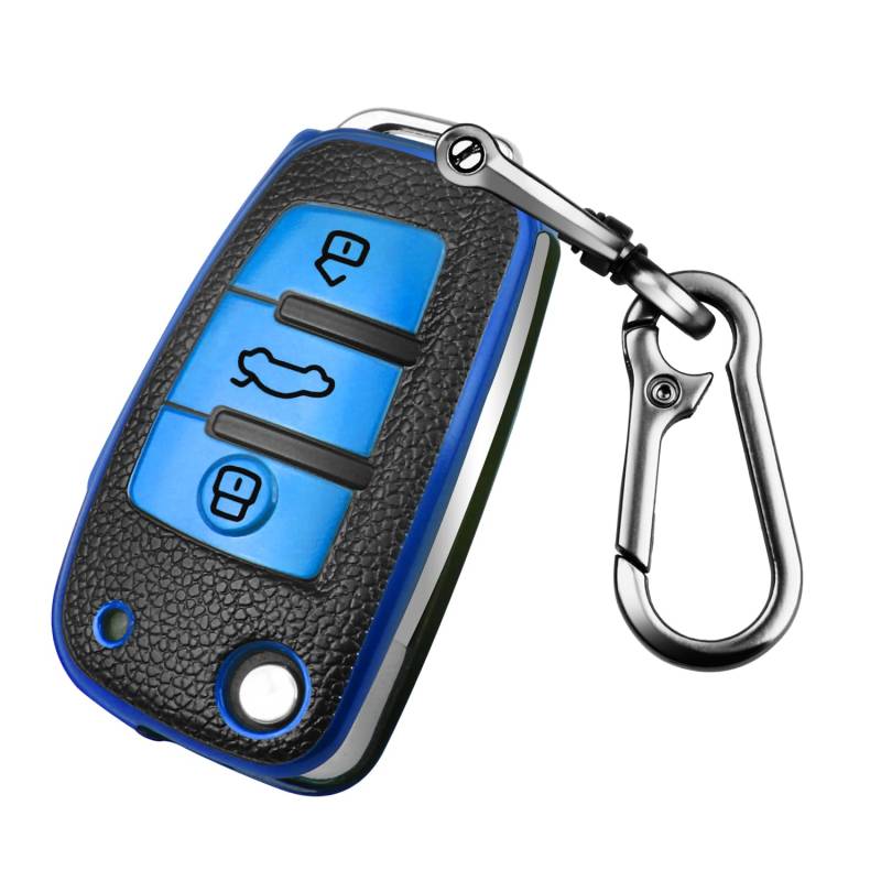 FT FUNTOR für Audi Autoschlüssel Hülle,TPU Leder Textur mit 3 Tasten für Audi Schlüssel Hülle,Kompatible mit A1 A3 A4 A6 A8 Quattro Q2 Q3 Q7 R8 RS3 RS6 S3 S6 TT TTS (C-Blau) von FT FUNTOR