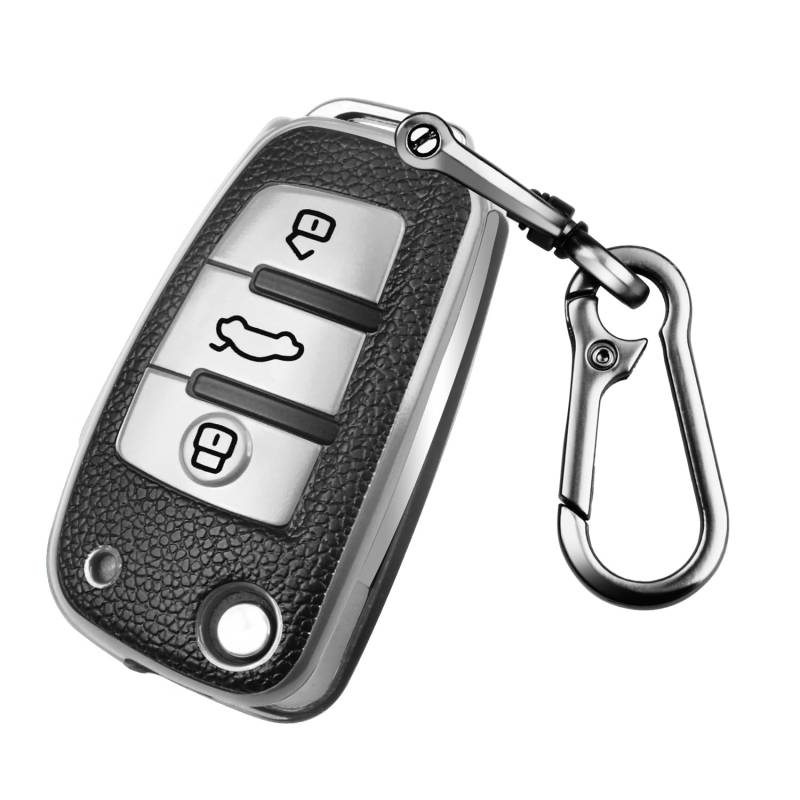 FT FUNTOR für Audi Autoschlüssel Hülle,TPU Leder Textur mit 3 Tasten für Audi Schlüssel Hülle,Kompatible mit A1 A3 A4 A6 A8 Quattro Q2 Q3 Q7 R8 RS3 RS6 S3 S6 TT TTS (C-Silbrig) von FT FUNTOR